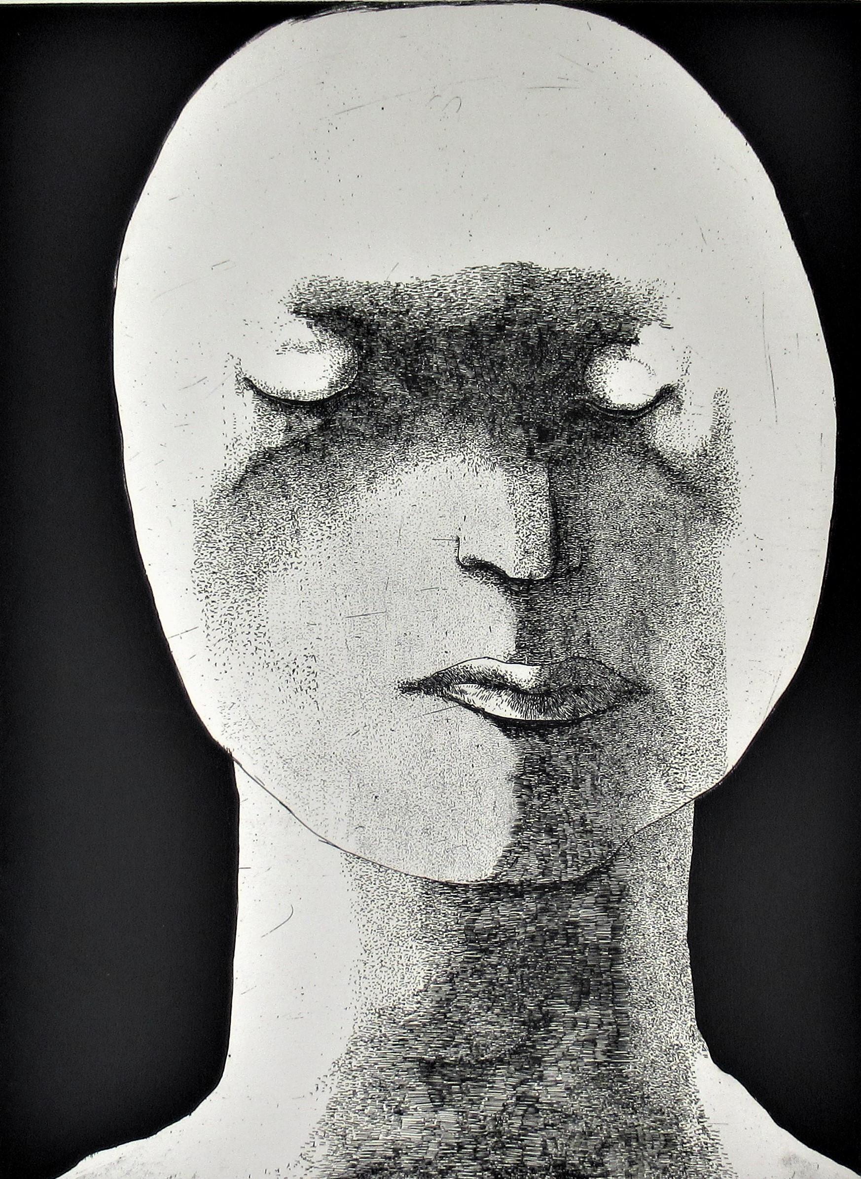 Woman with Downcast Eyes - Print by Leonard Baskin