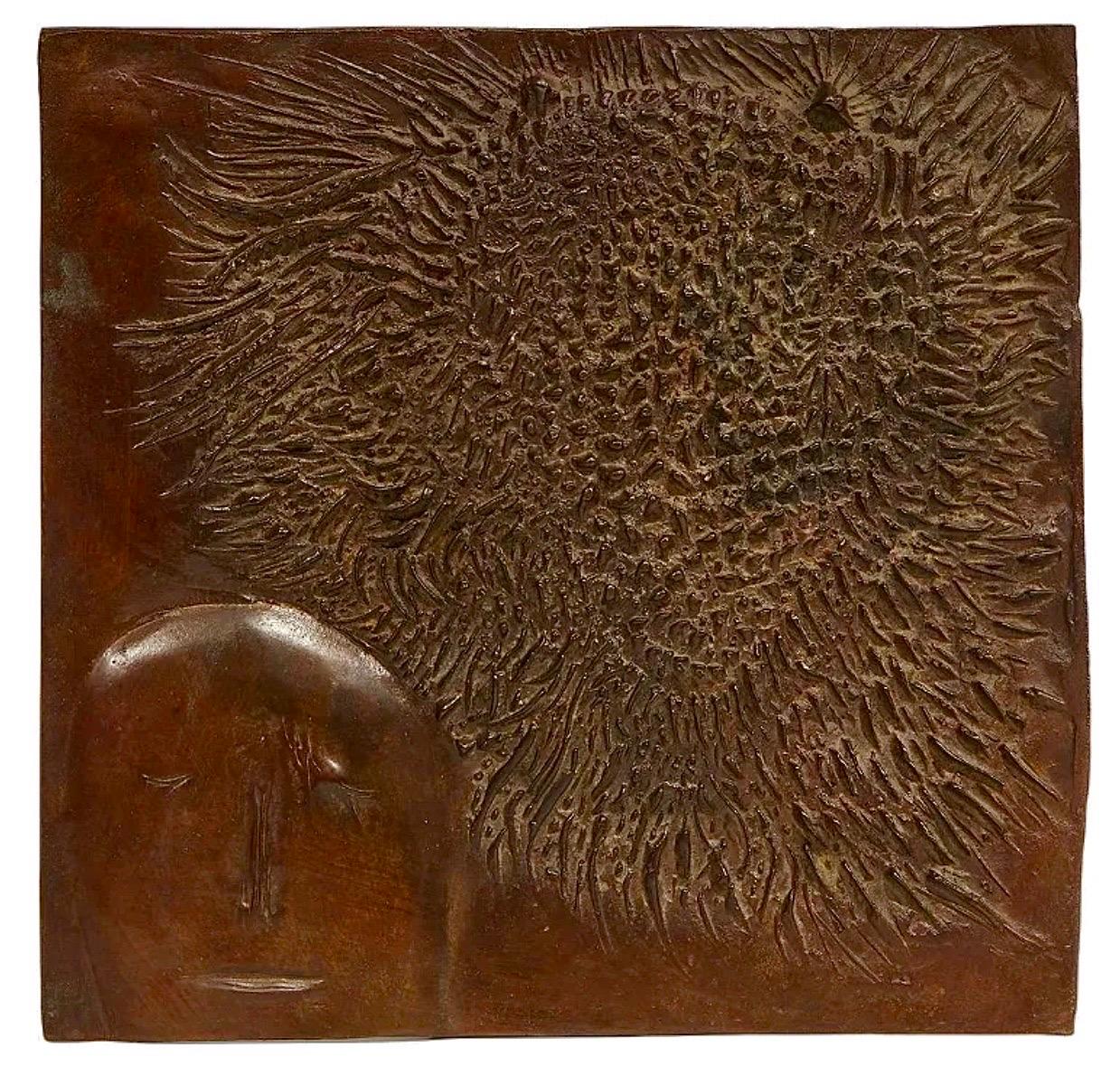 Escultura de bronce Figura con bestia Modernista estadounidense Leonard Baskin Arte de museo en venta 1