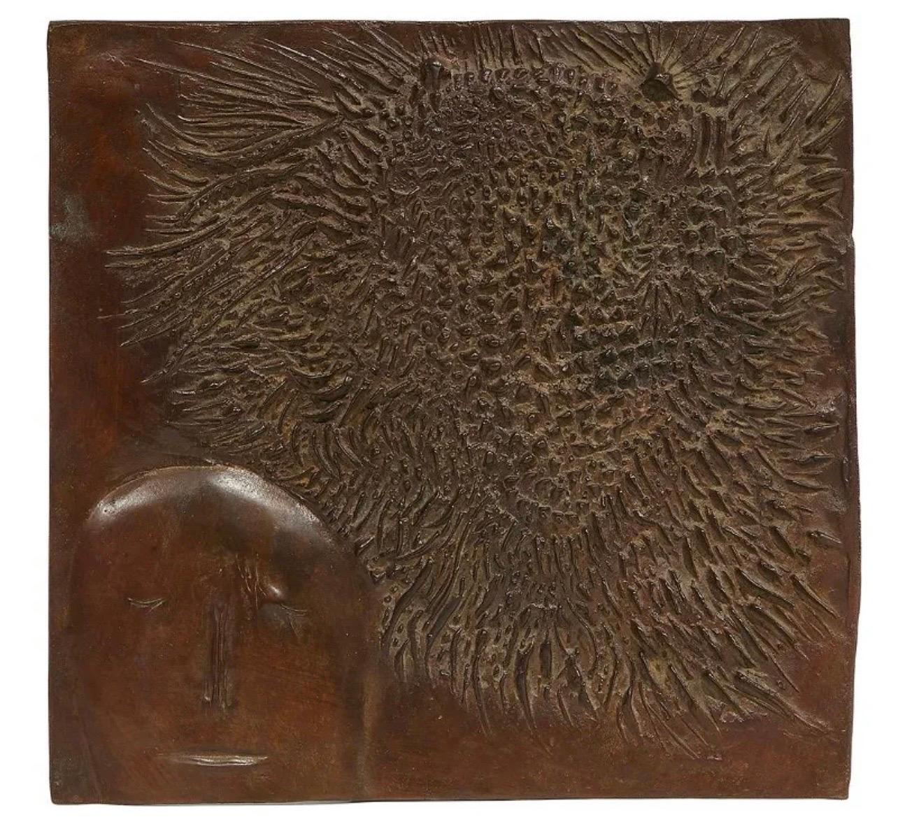 Escultura de bronce Figura con bestia Modernista estadounidense Leonard Baskin Arte de museo en venta 2