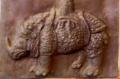 Bronze Sculpture Relief Rhinoceros with Tree American Modernist Leonard Baskin