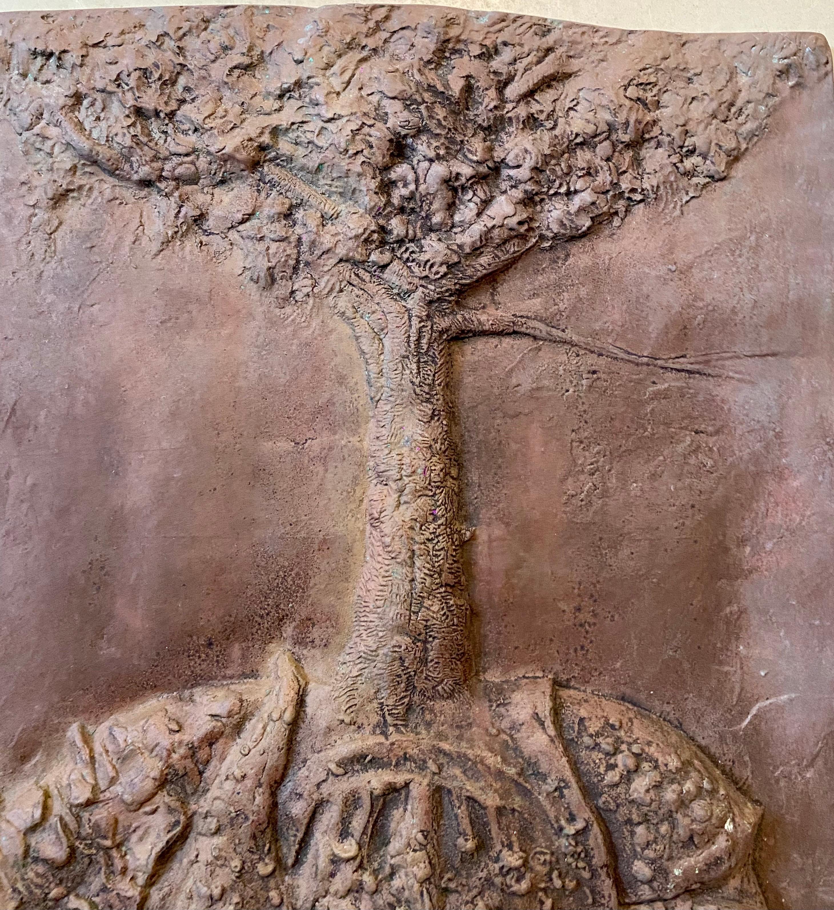 Bronzeskulptur Relief Rhinozeros mit Baum Amerikanischer Modernist Leonard Baskin im Angebot 3