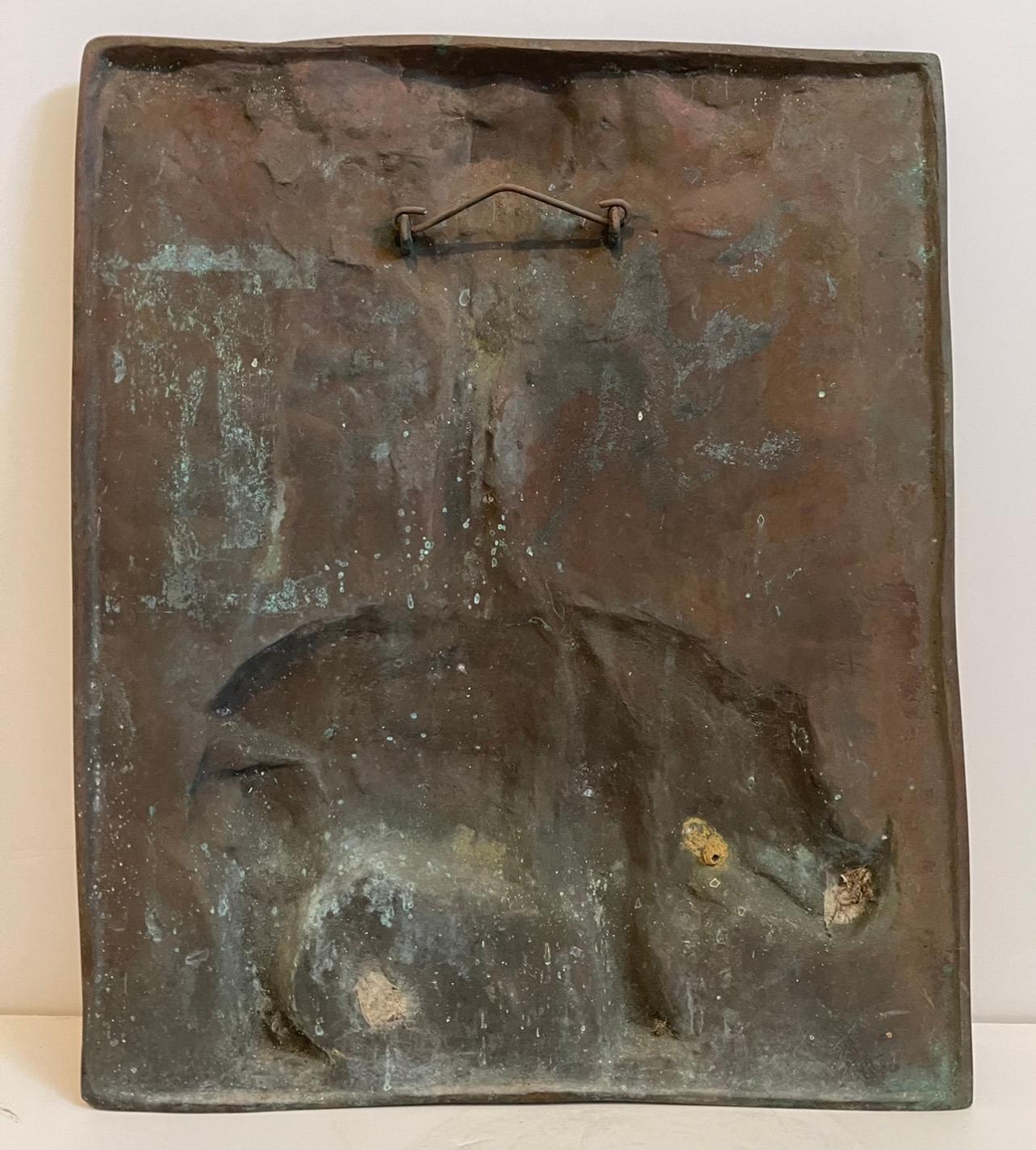 Bronzeskulptur Relief Rhinozeros mit Baum Amerikanischer Modernist Leonard Baskin im Angebot 6
