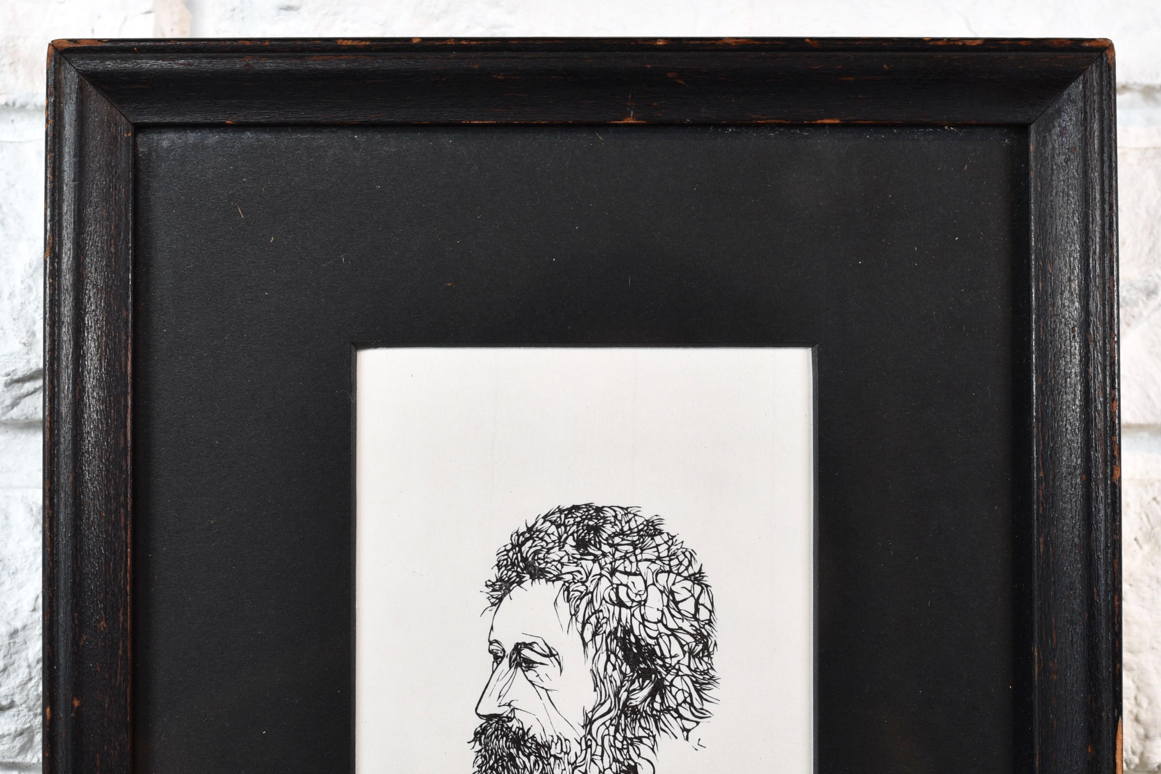 Leonard Baskin Signed Wood Engraving William Morris Portrait In Good Condition For Sale In Sarasota, FL