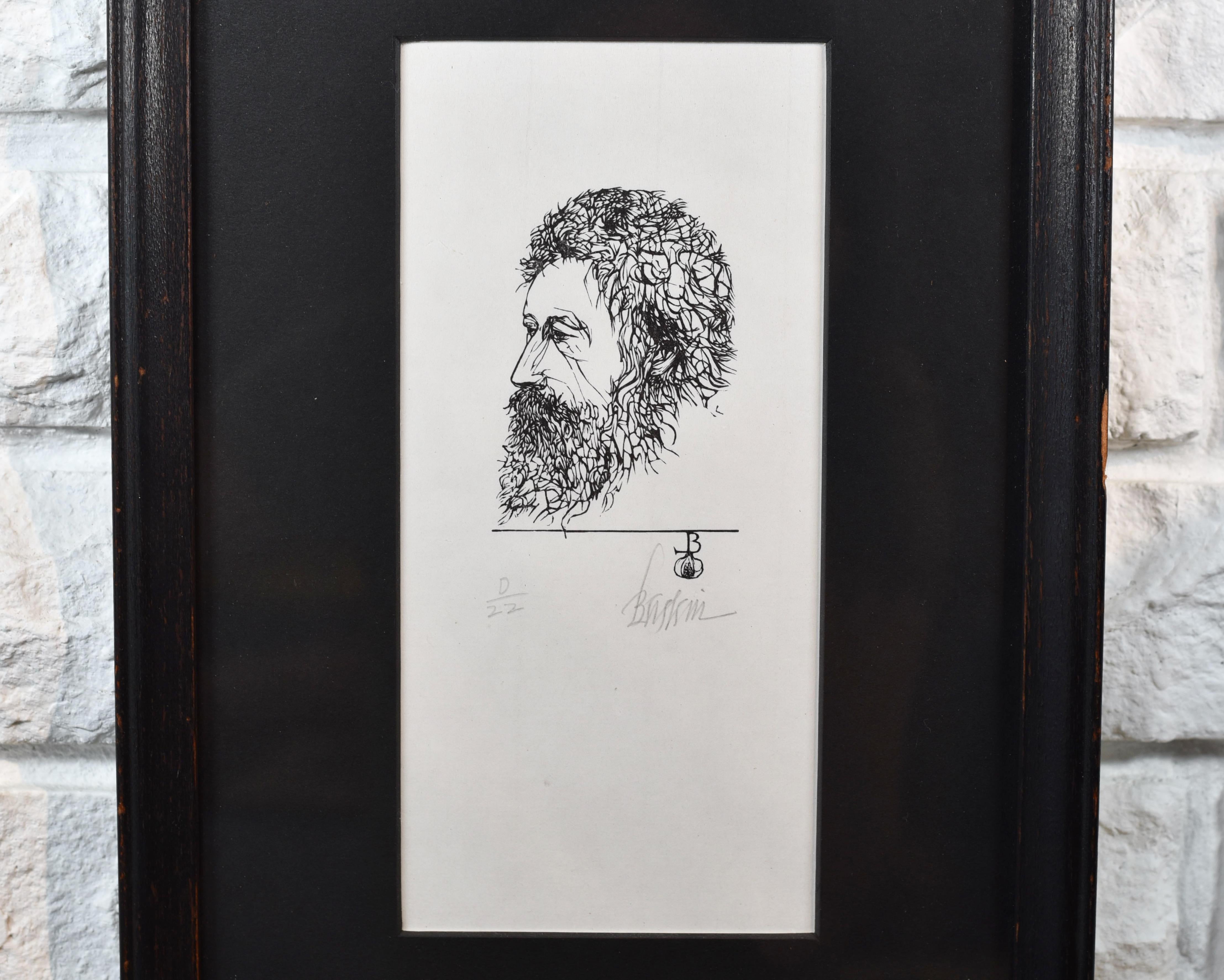 20th Century Leonard Baskin Signed Wood Engraving William Morris Portrait For Sale
