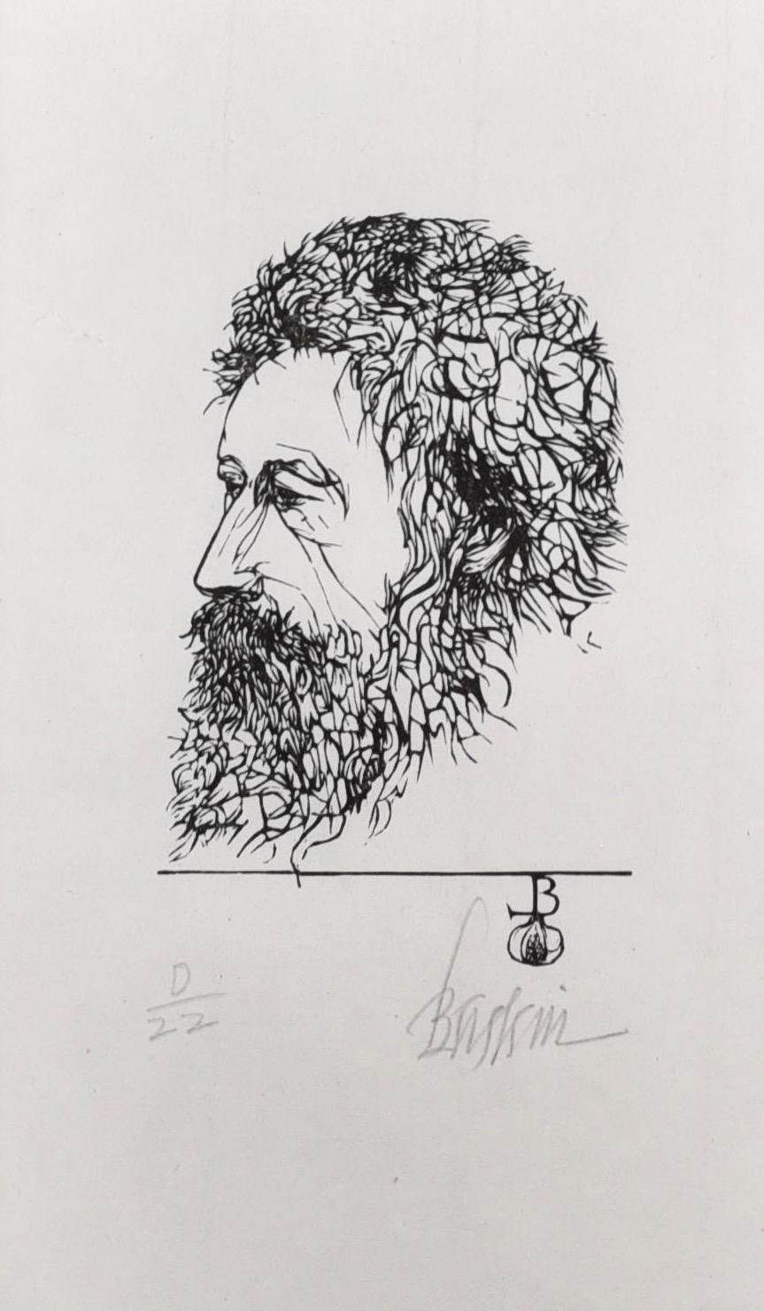 Paper Leonard Baskin Signed Wood Engraving William Morris Portrait For Sale