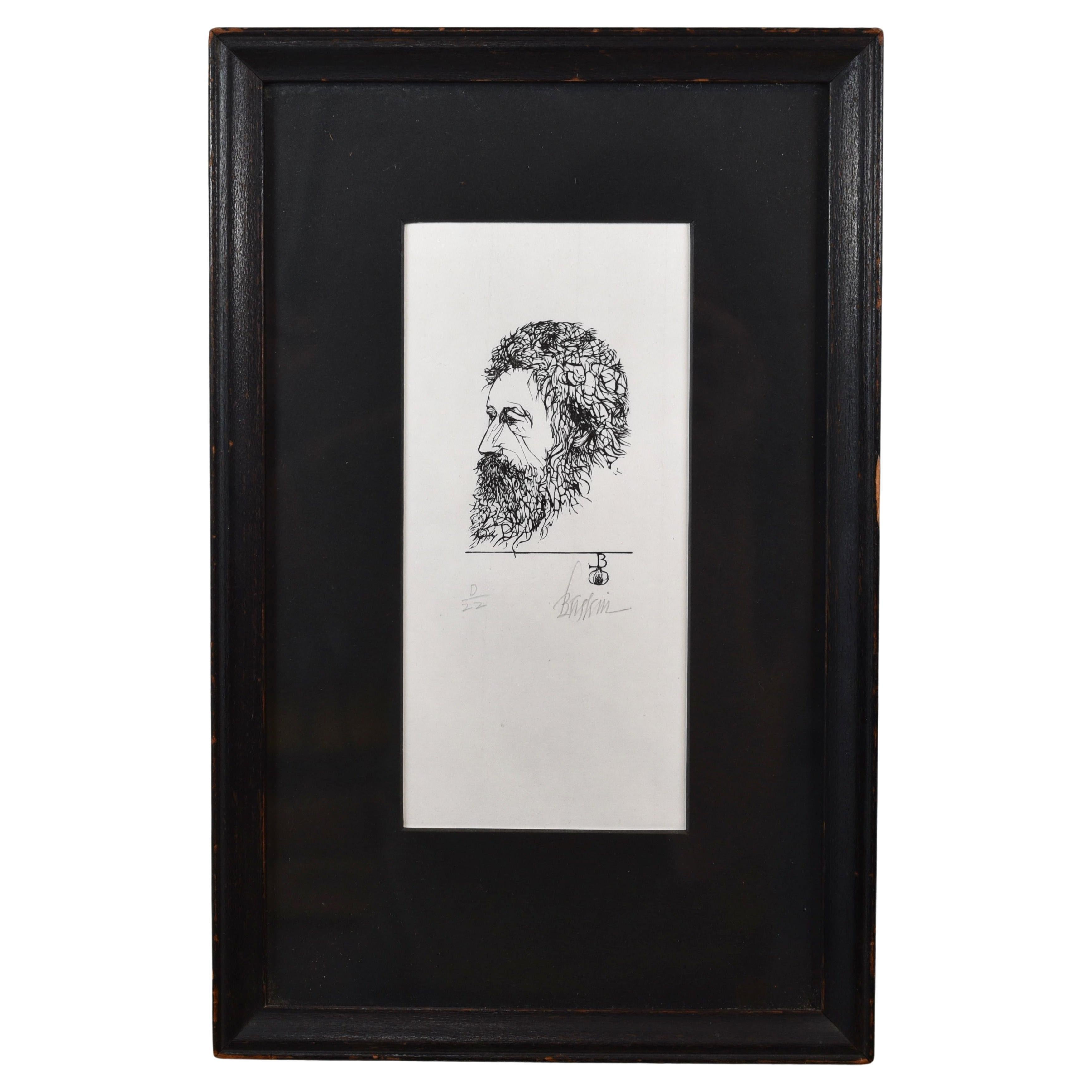 Leonard Baskin Signed Wood Engraving William Morris Portrait For Sale