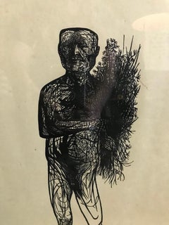 Leonard Baskin Signed Limited Edition Engraving Print Man with Spring Flowers