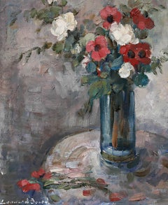 Leonard Beard (1942-2007) - Óleo contemporáneo, Flores en un jarrón de cristal