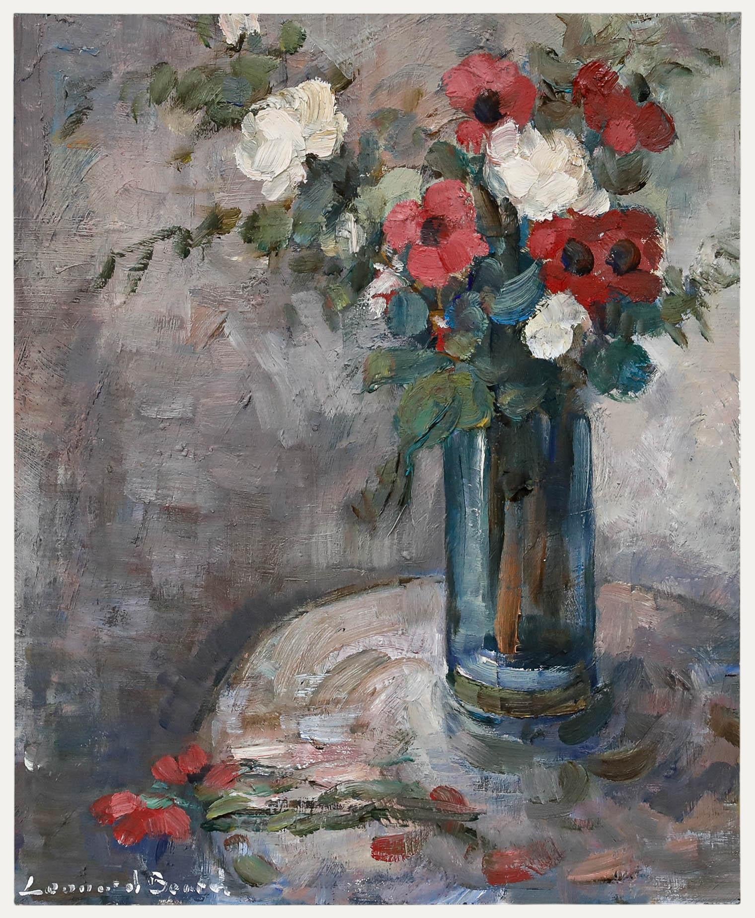 Leonard Beard (1942-2007) Still Life of Flowers in a Glass Vase. Signed lower left. On board. Image size: 29.5 x 24cm.