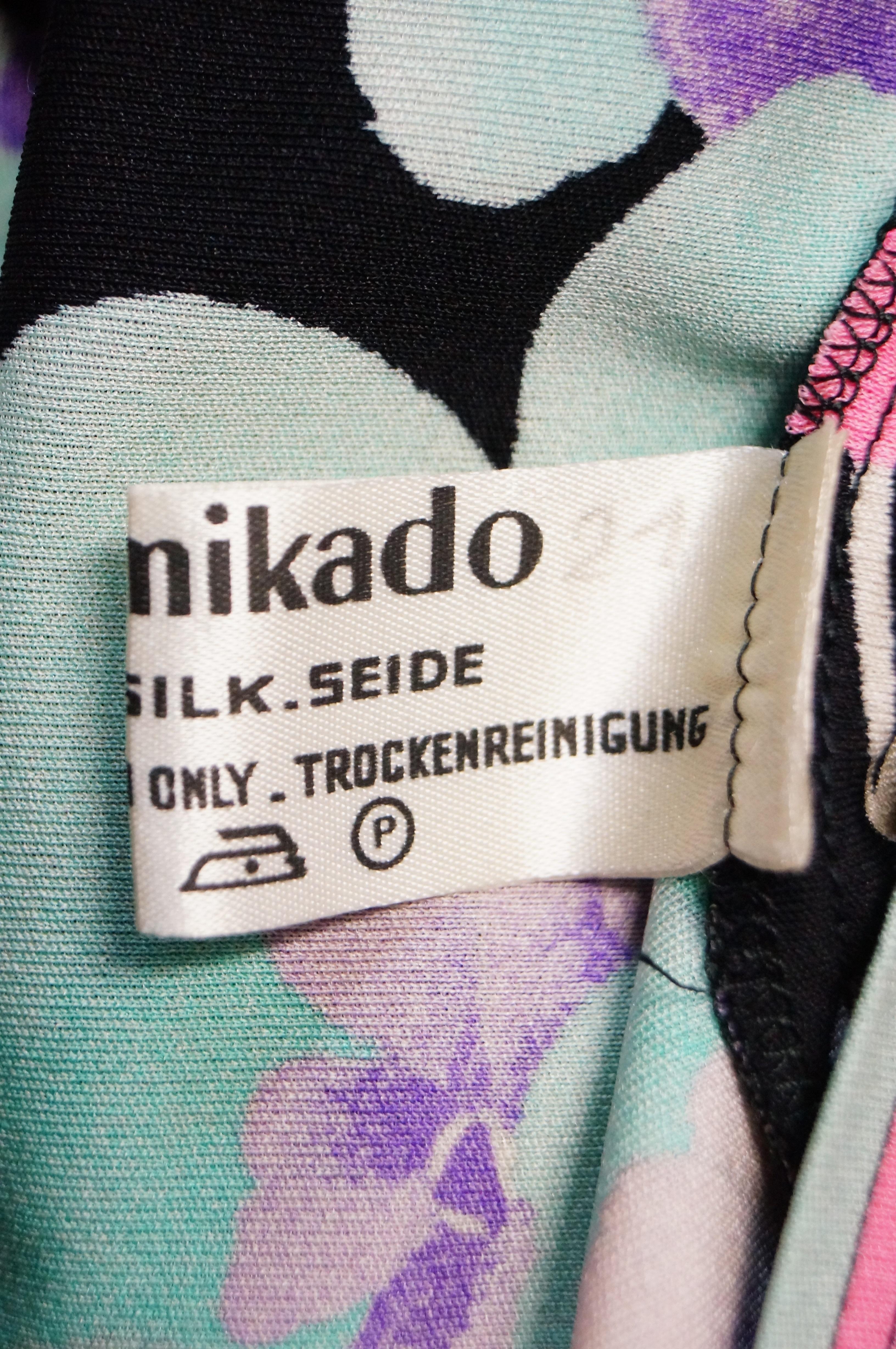 Leonard Black and Pink Floral Silk Jersey Knit Midi Dress 5