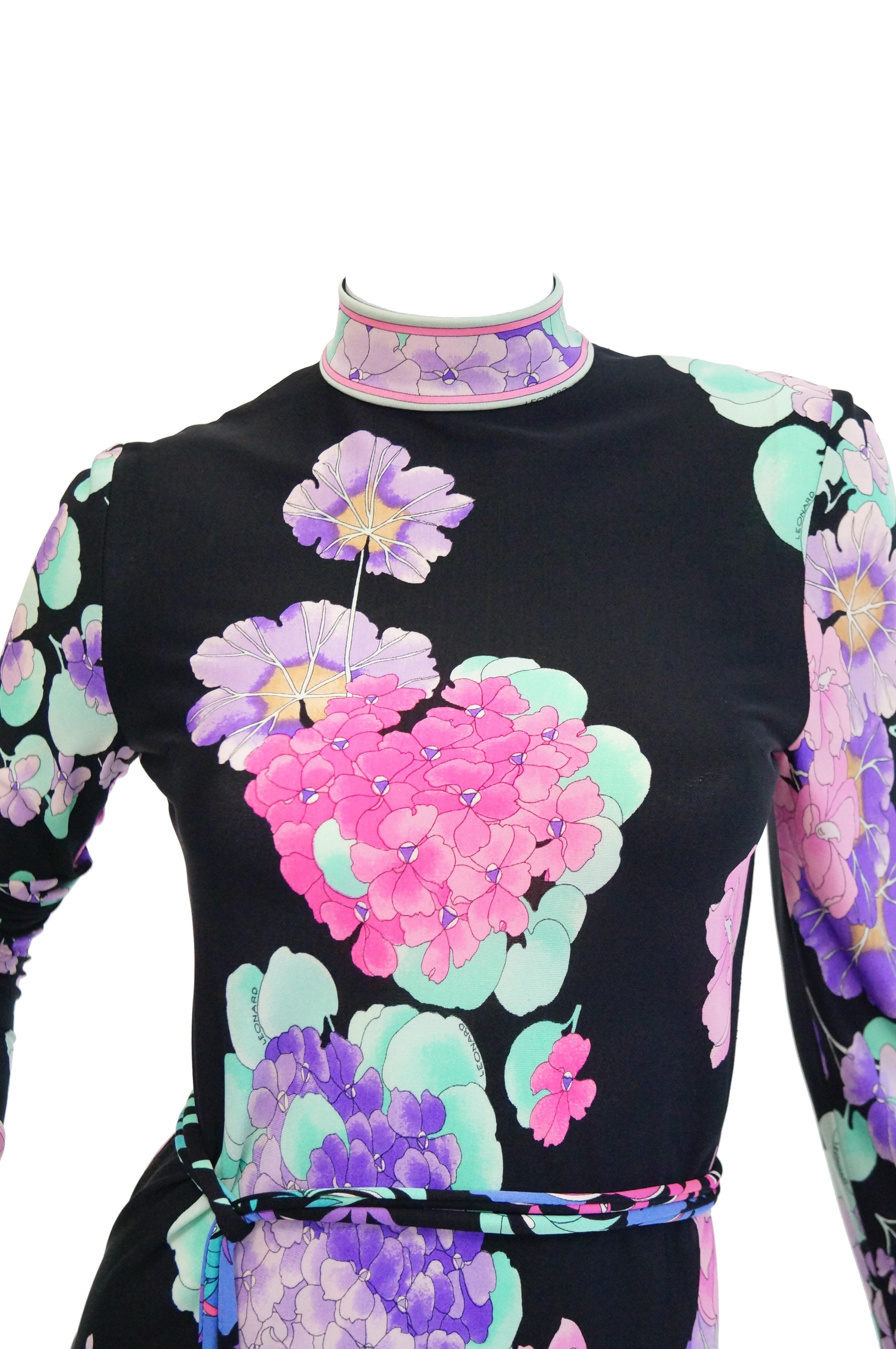 Women's Leonard Black and Pink Floral Silk Jersey Knit Midi Dress
