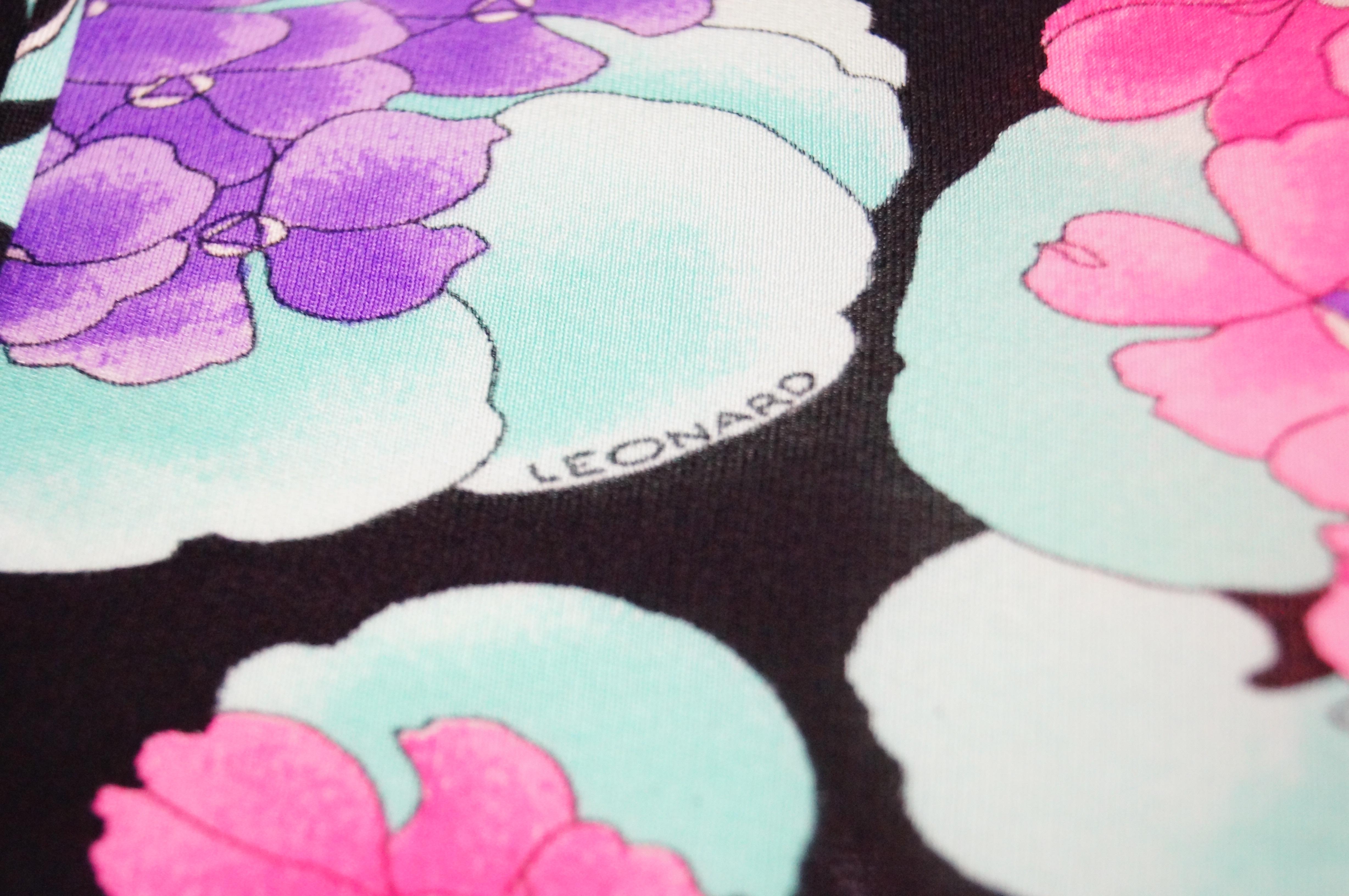 Leonard Black and Pink Floral Silk Jersey Knit Midi Dress 2