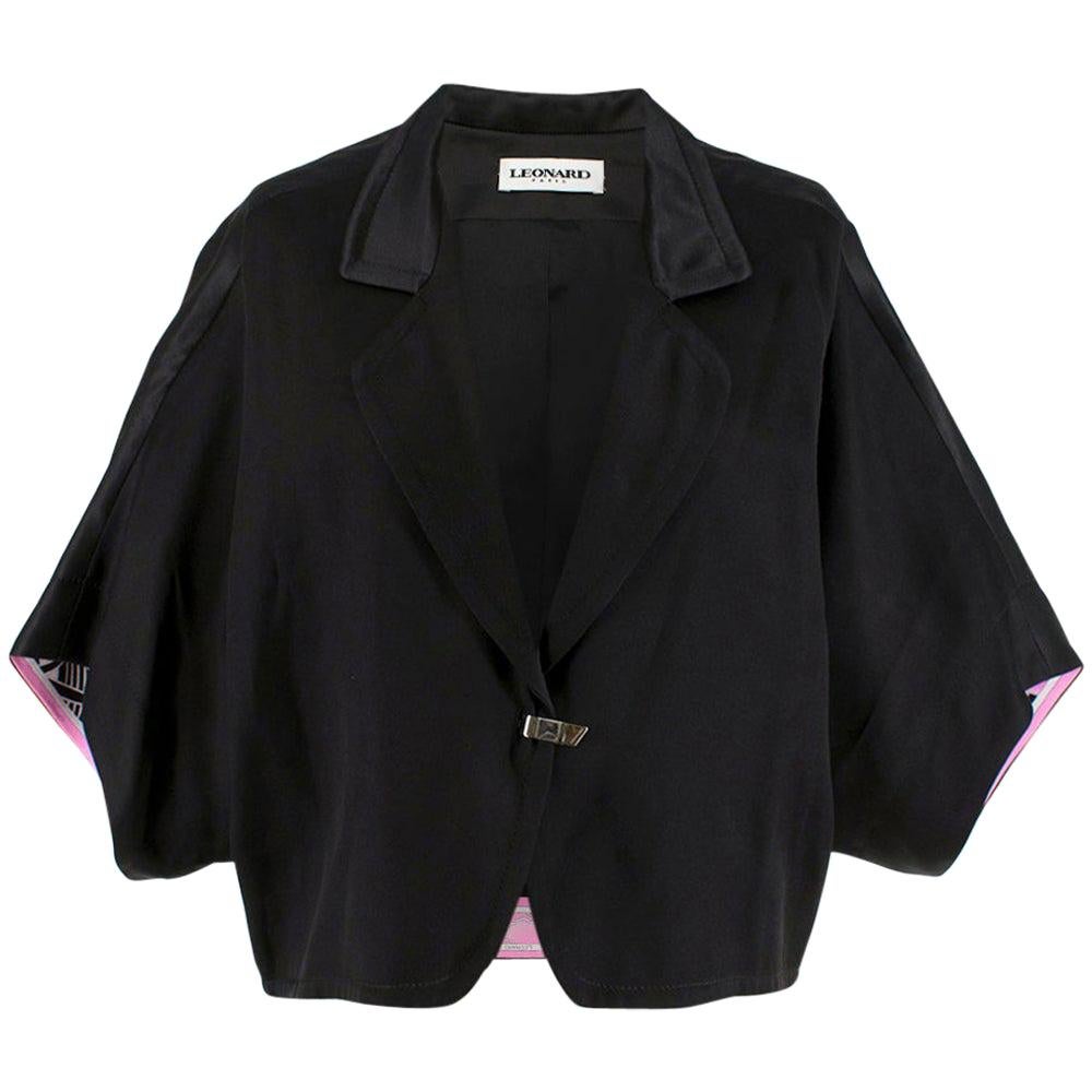 Leonard Black Silk Short Sleeve Jacket - Size US 6 For Sale