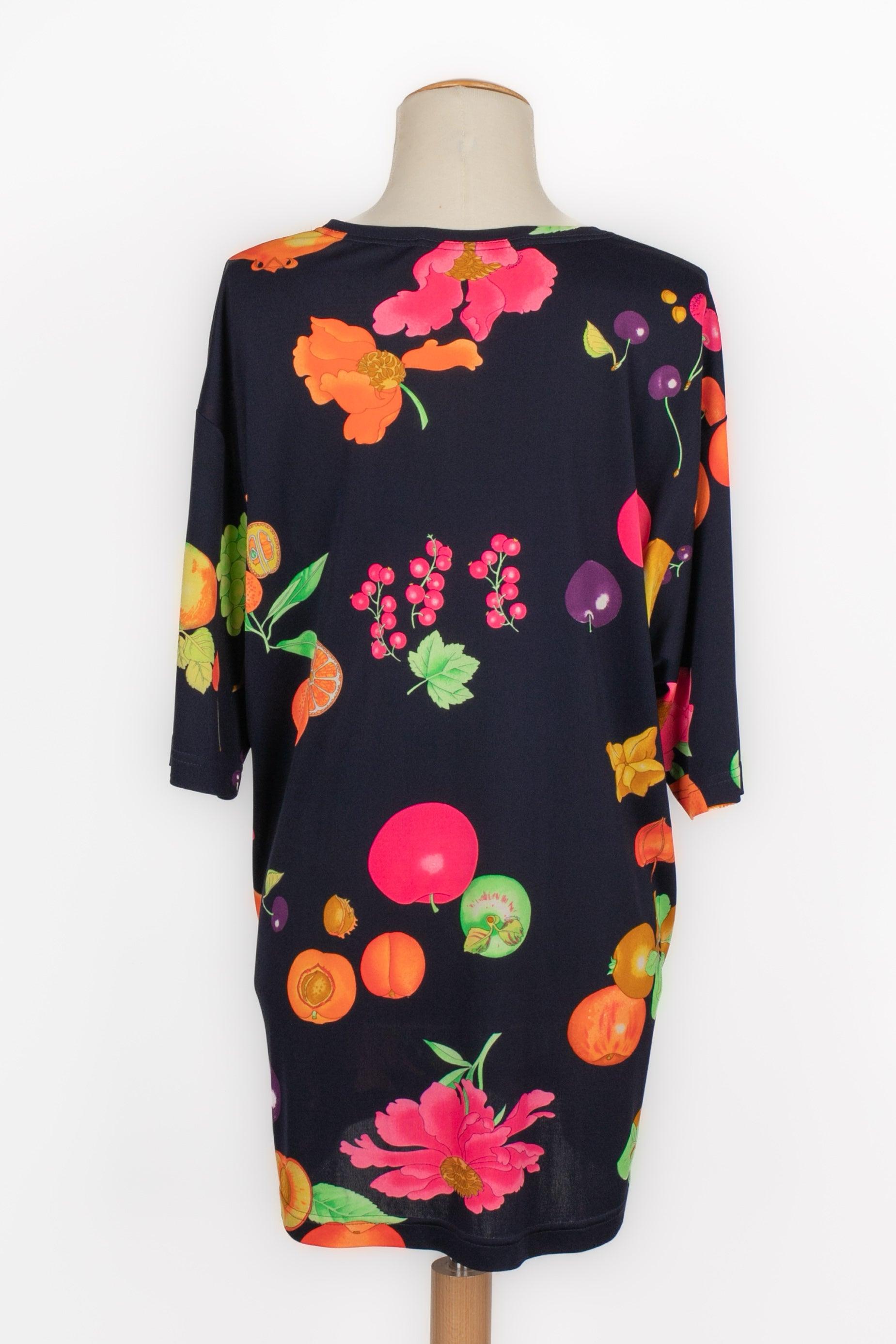 Black Leonard Blue Silk Jersey Top For Sale