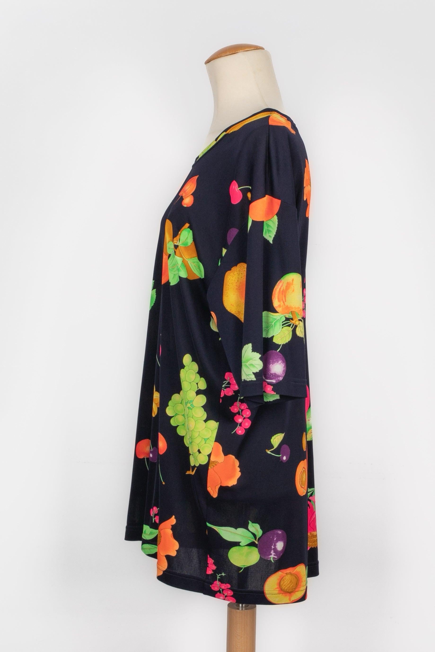 Leonard Blue Silk Jersey Top In Excellent Condition For Sale In SAINT-OUEN-SUR-SEINE, FR