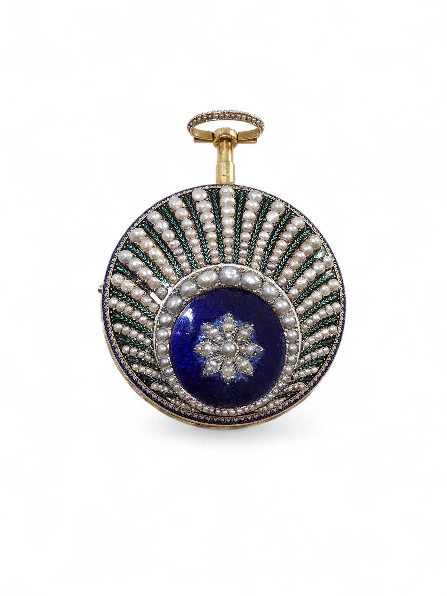 Leonard Bordier 18K Gold Pocket Watch with Pearls and Enamel – Made for the Chin For Sale 9