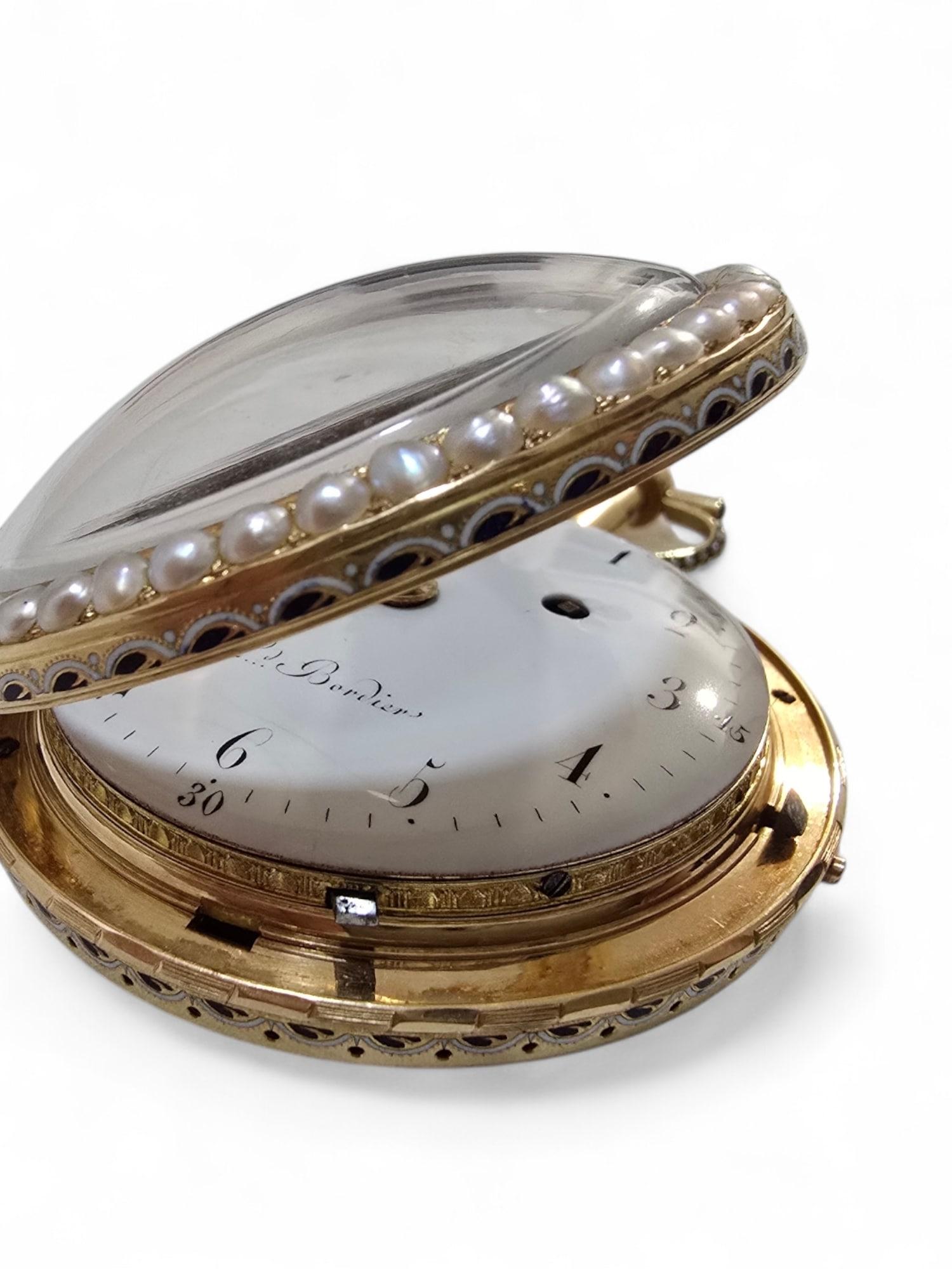 Leonard Bordier 18K Gold Pocket Watch with Pearls and Enamel – Made for the Chin For Sale 4