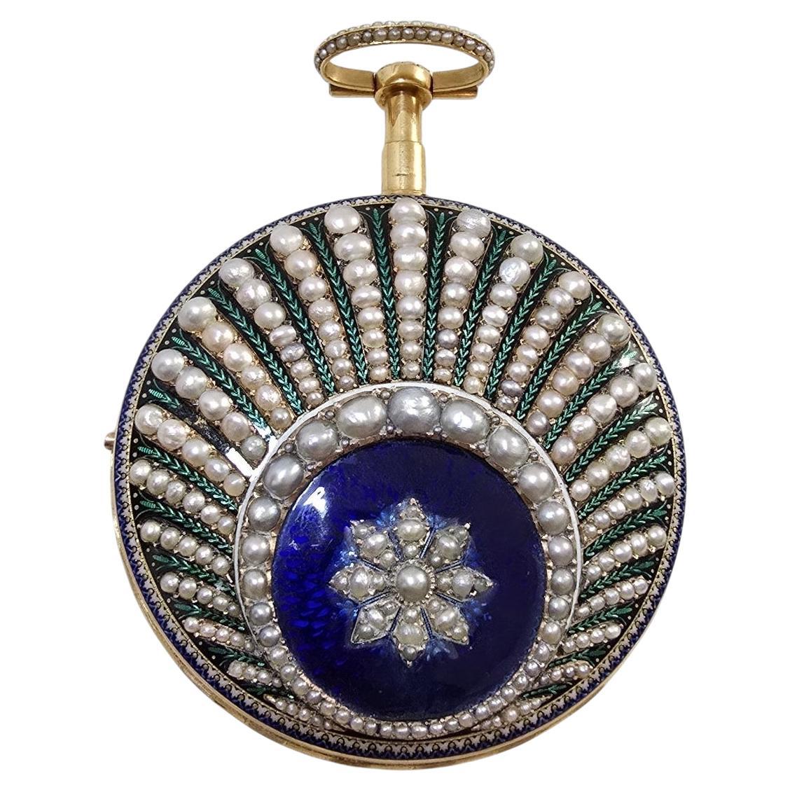 Leonard Bordier 18K Gold Pocket Watch with Pearls and Enamel – Made for the Chin