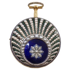 Orologio da tasca in oro 18 carati Leonard Bordier con perle e smalto - Fatto per il mento