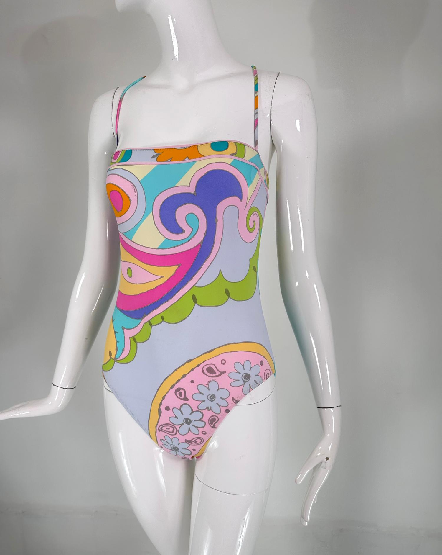 Leonard Bright Abstract Pint Silky Stretch One Piece Swim/Bathing Suit ...