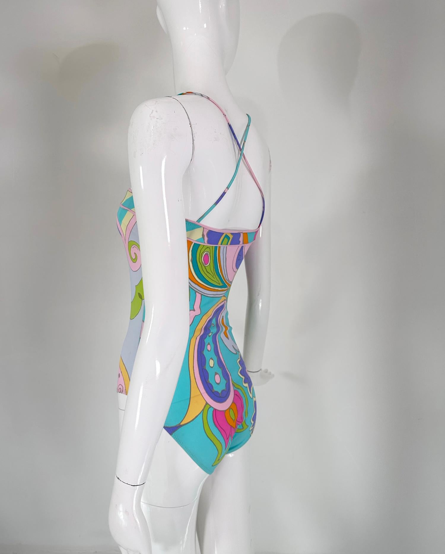 Leonard Bright Abstract Pint Silky Stretch One Piece Swim/Bathing Suit ...