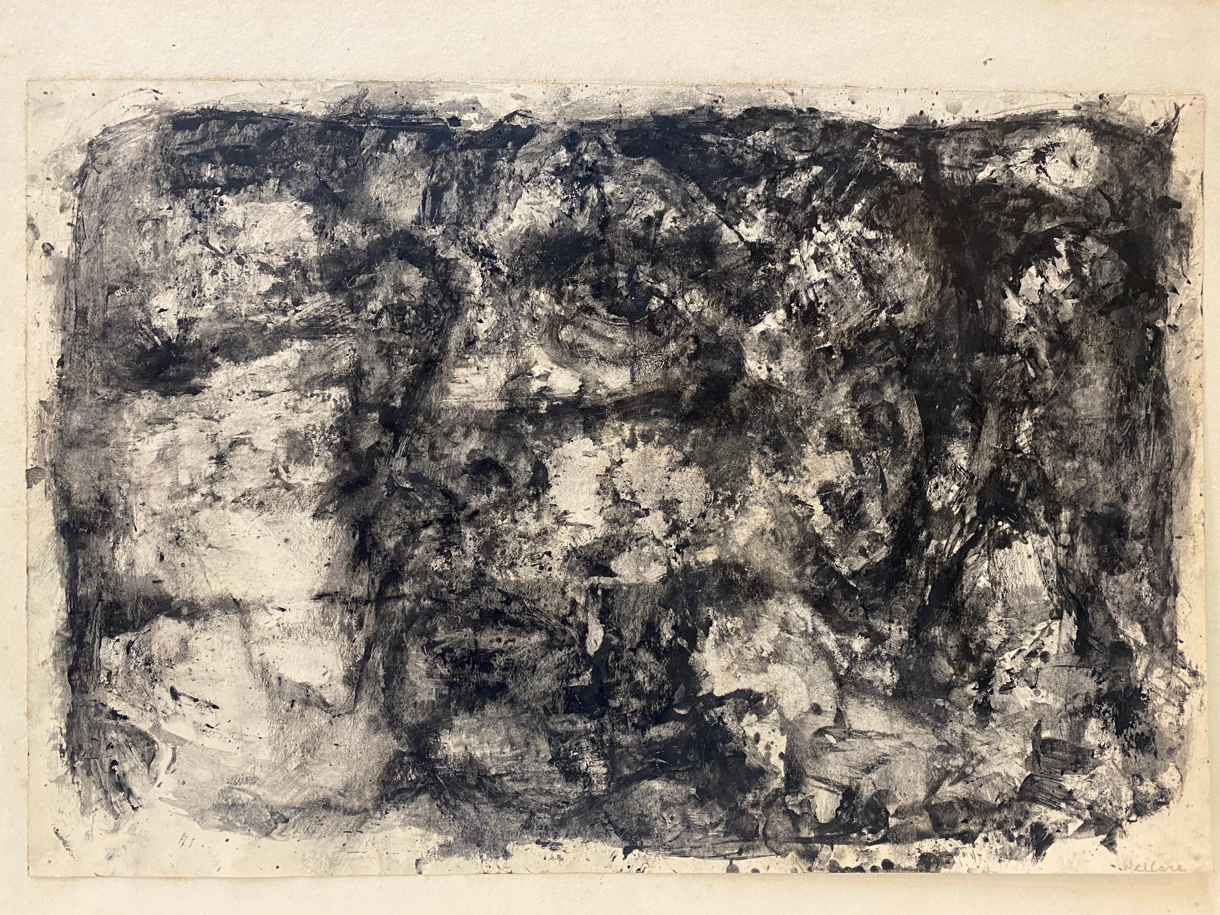 Peinture expressionniste abstraite noire et blanche de Leonard Buzz Wallace en vente 3