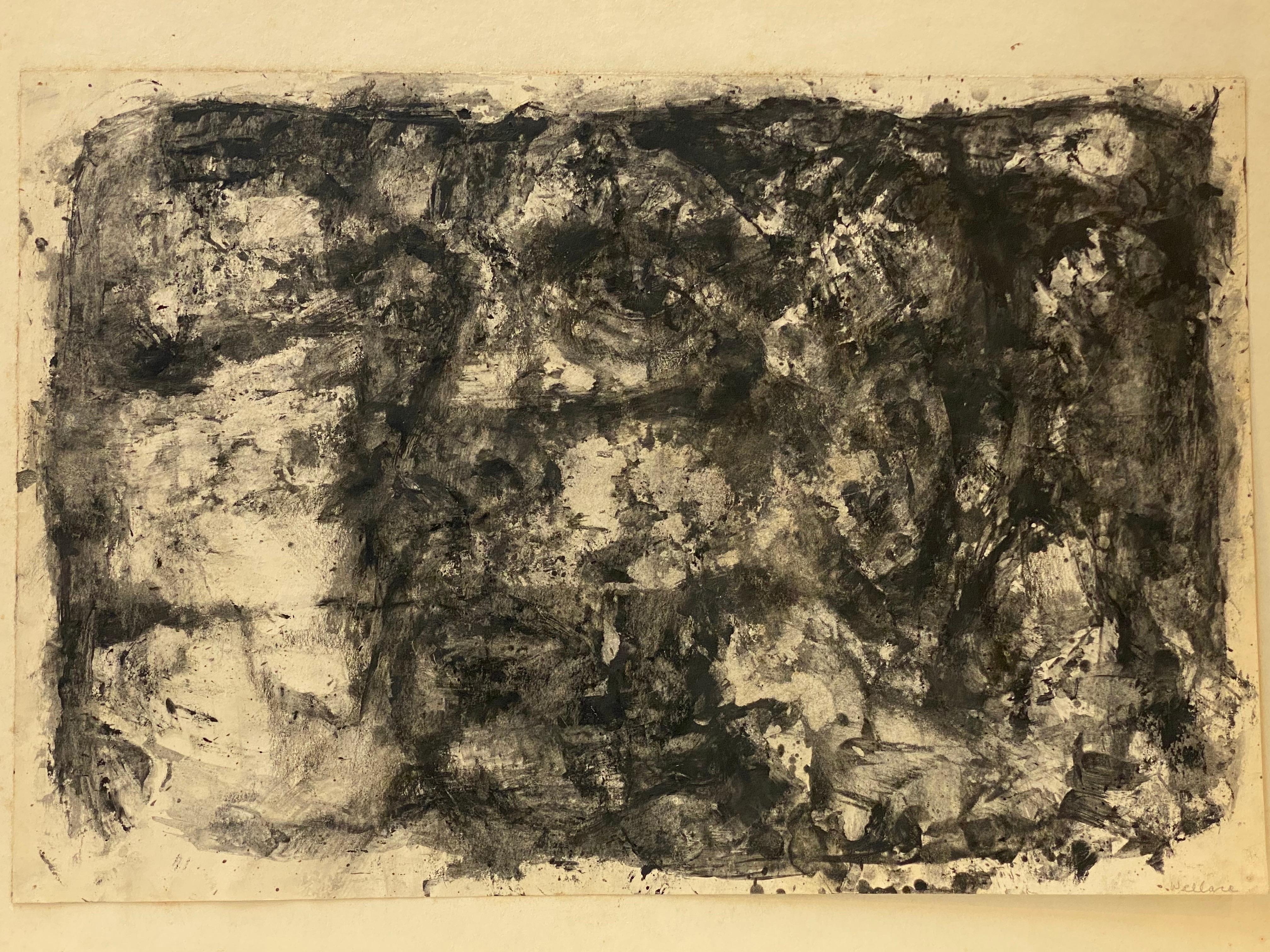 American Leonard Buzz Wallace Black and White Abstract Expressionist Painting For Sale
