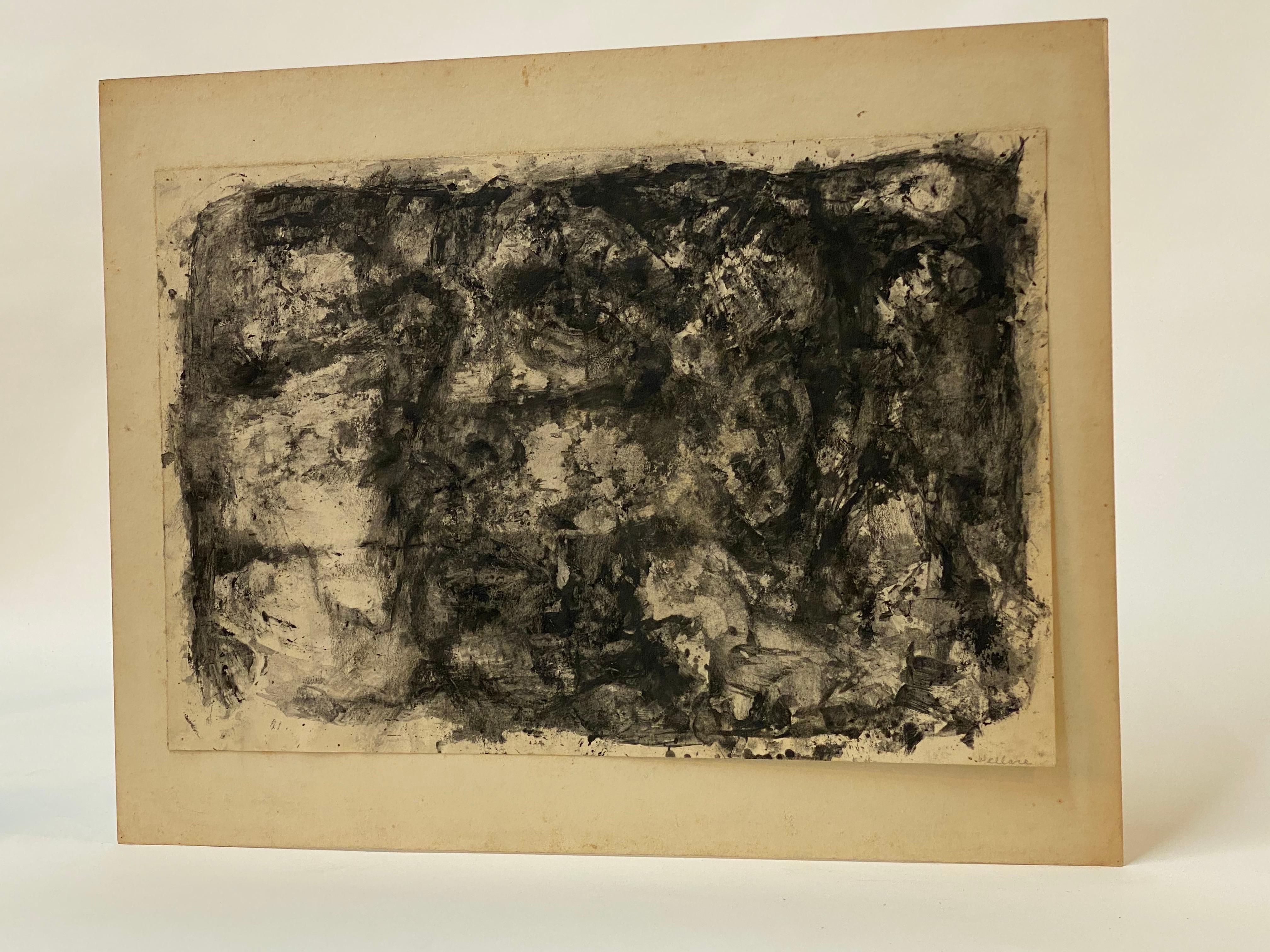 Leonard Buzz Wallace Black and White Abstract Expressionist Painting In Good Condition For Sale In Garnerville, NY