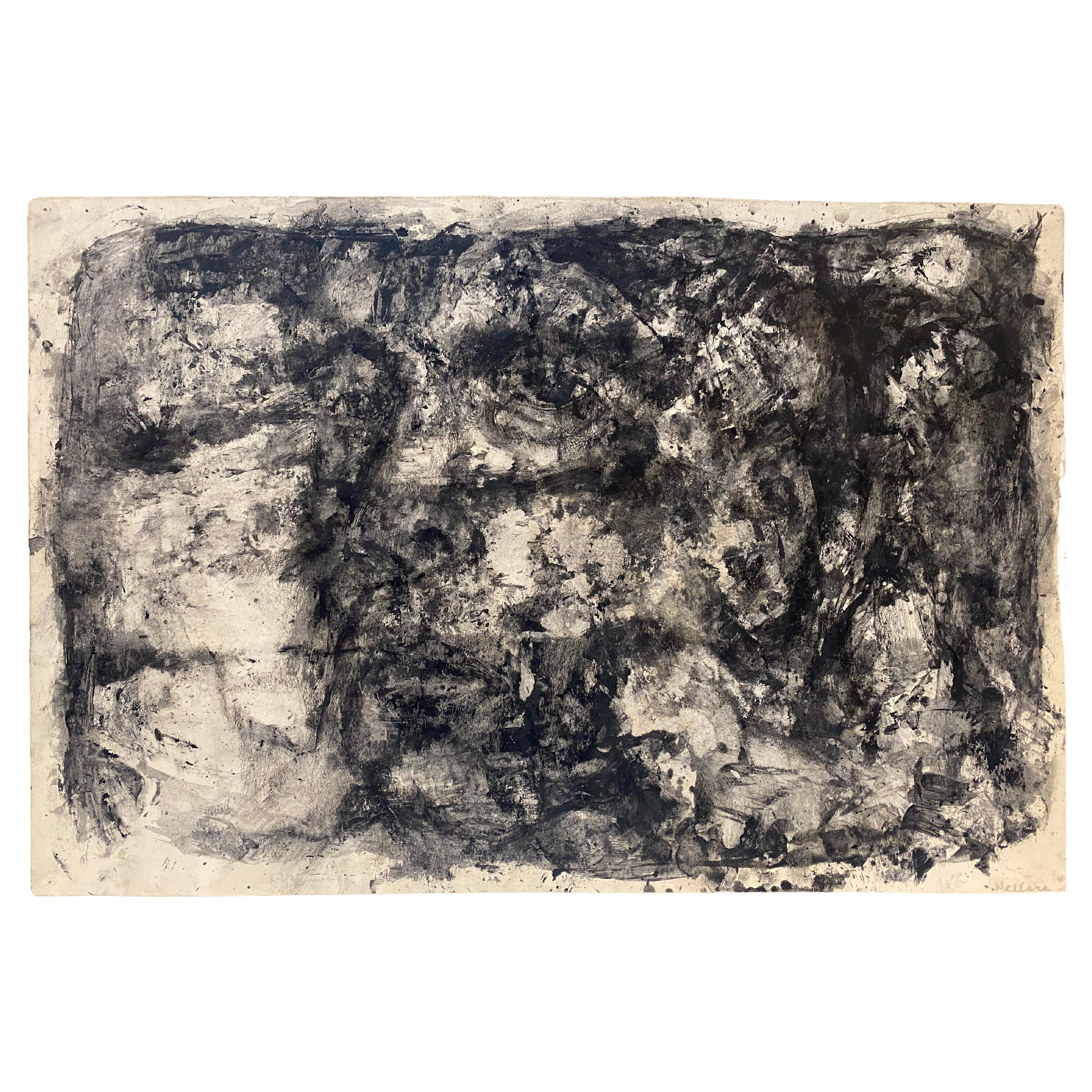 Peinture expressionniste abstraite noire et blanche de Leonard Buzz Wallace en vente