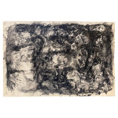 Vintage Leonard Buzz Wallace Black and White Abstract Expressionist Painting