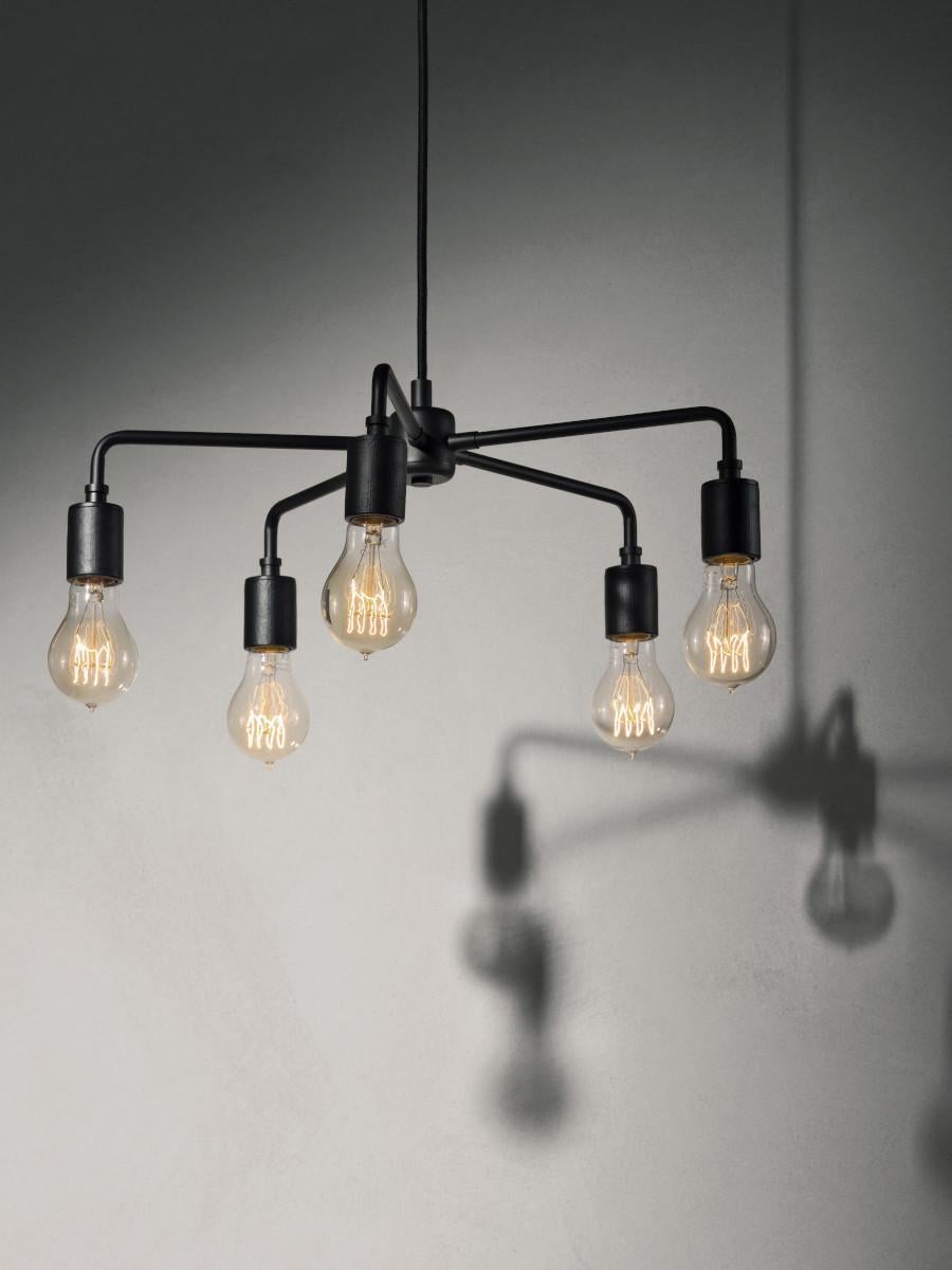 Chinese Leonard Chandelier, Black and Five TR Matte Bulbs Set