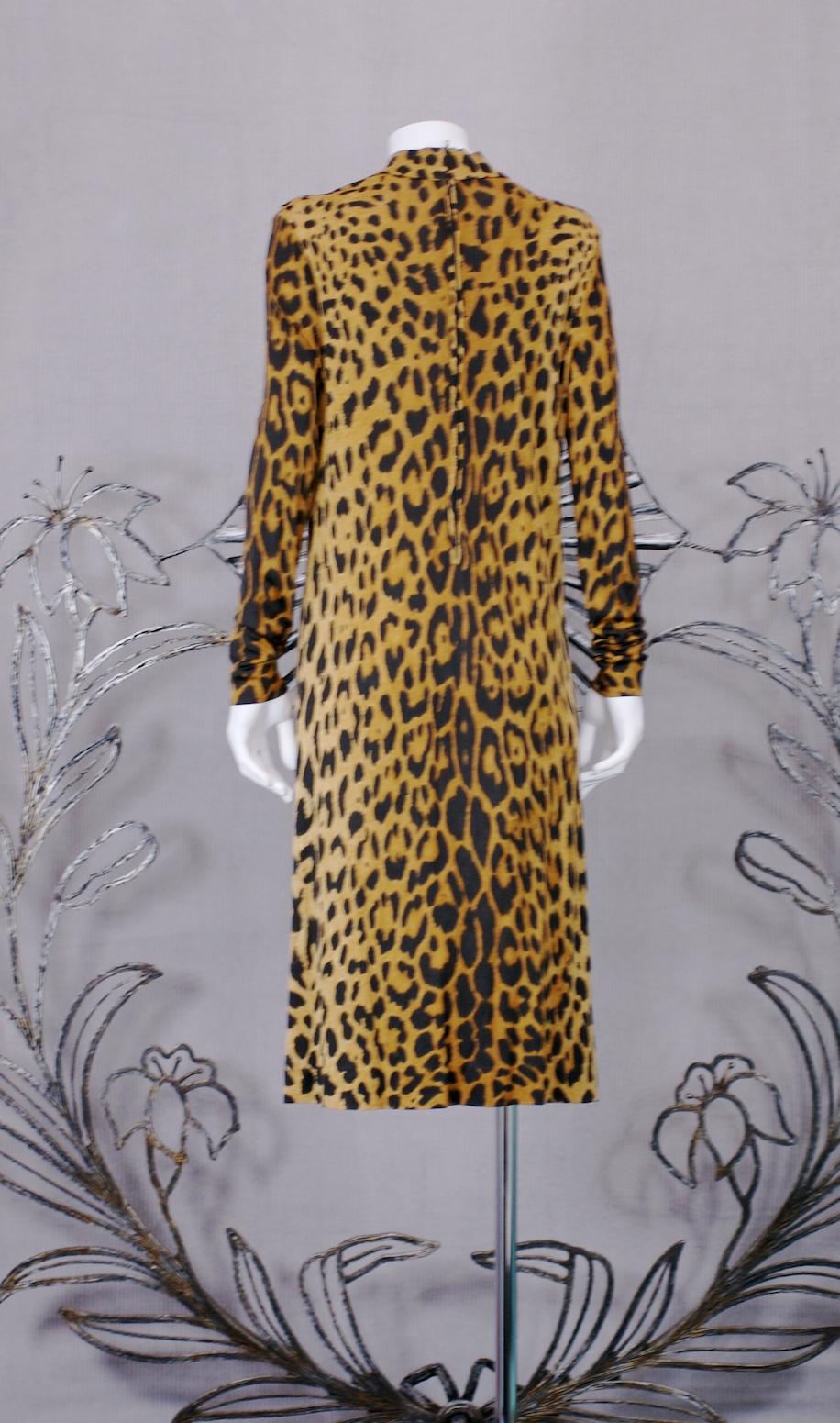 Brown Leonard Cheetah Silk Jersey Dress For Sale