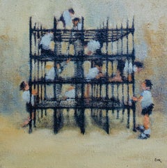 Original Leonard Creo Painting of Boys on a Jungle Gym