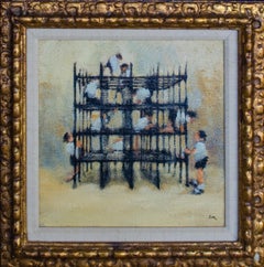 Peinture originale de Leonard Creo représentant des garçons dans une salle de sport