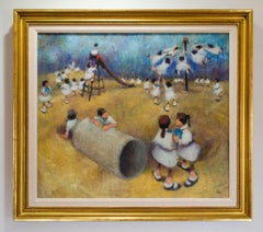 Original Leonard Creo Painting of Children on a Playground