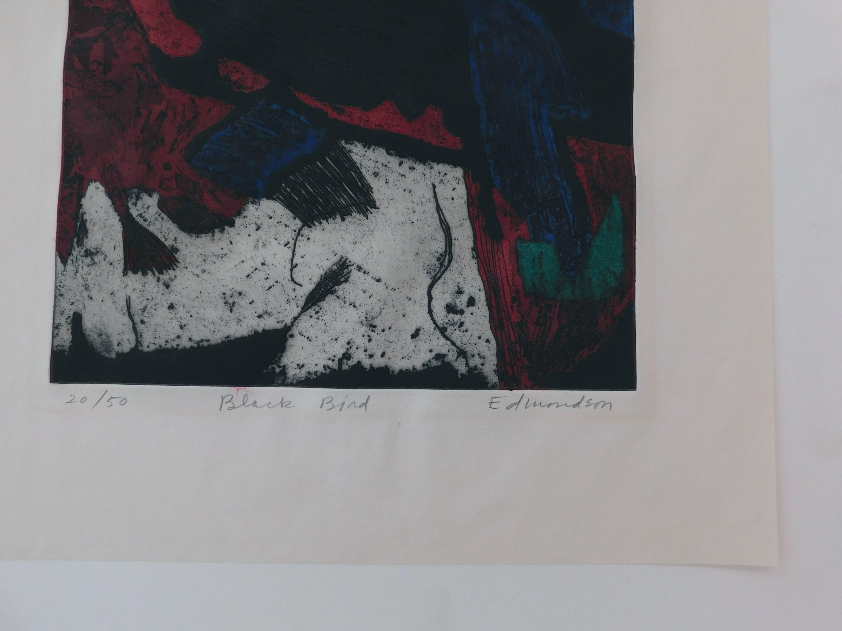 Leonard Edmondson, kalifornischer Künstler, Bleistift signiert Aquatinta, „Schwarzer Vogel“ (20. Jahrhundert) im Angebot