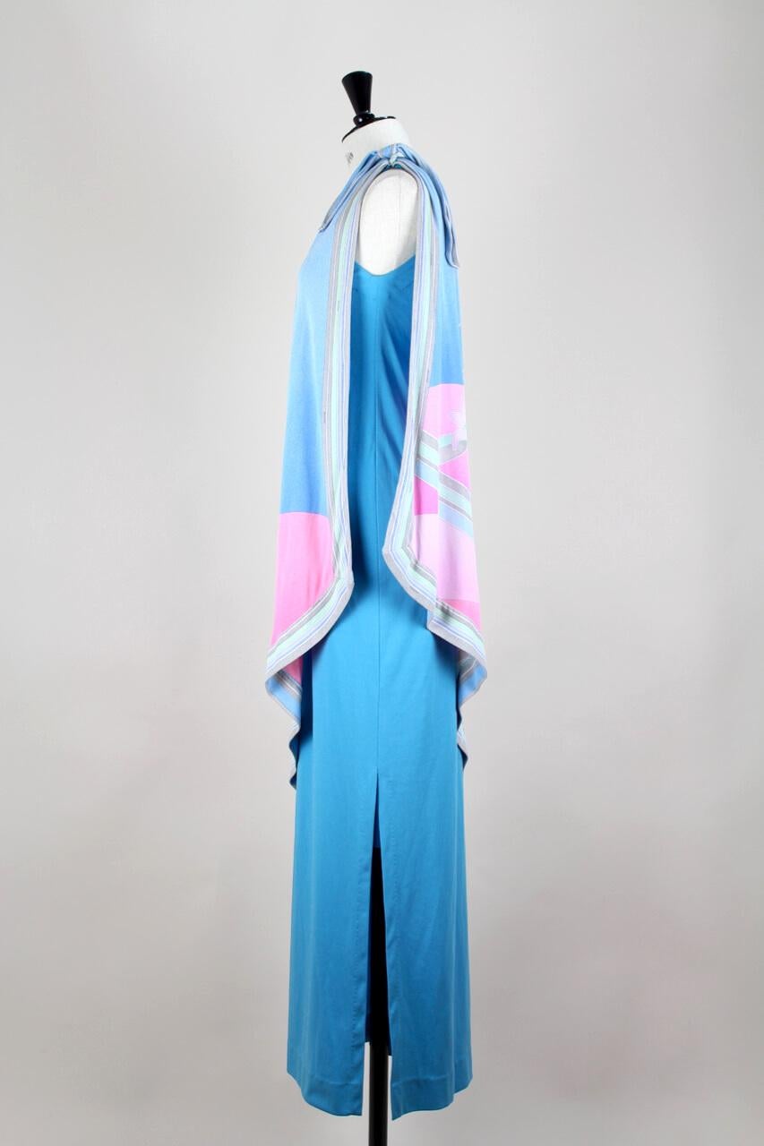 Leonard Fashion Paris One Shoulder Draped French Blue Jersey Maxi Dress, 1970s In Excellent Condition In Munich, DE