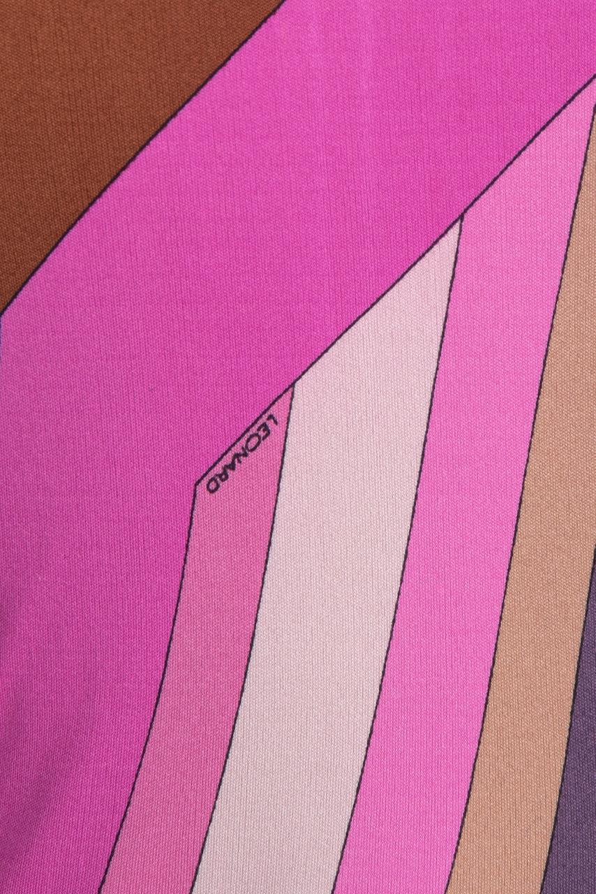 A/W 1973 LEONARD Fashion Paris 'Gringo' Signature Print Pink Brown Jersey Dress For Sale 3