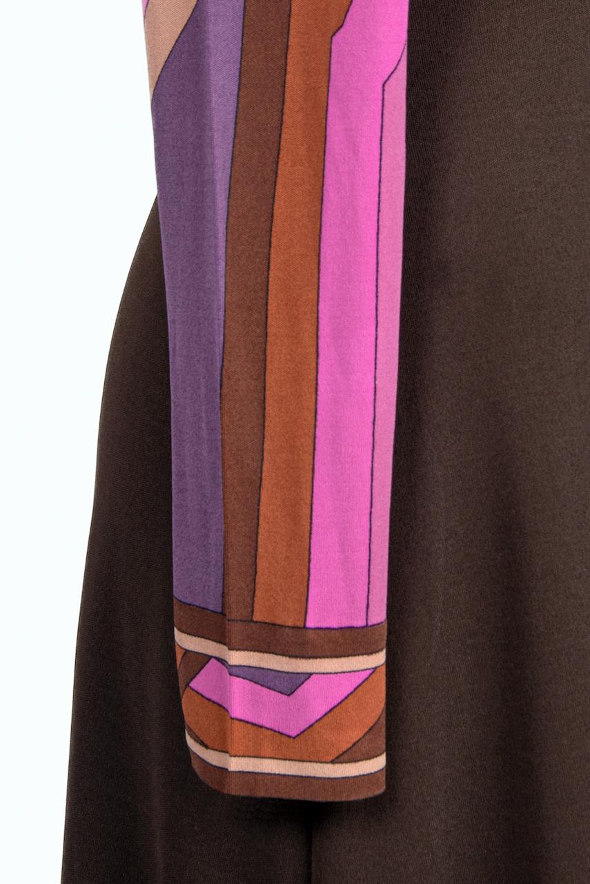 A/W 1973 LEONARD Fashion Paris 'Gringo' Signature Print Pink Brown Jersey Dress For Sale 2