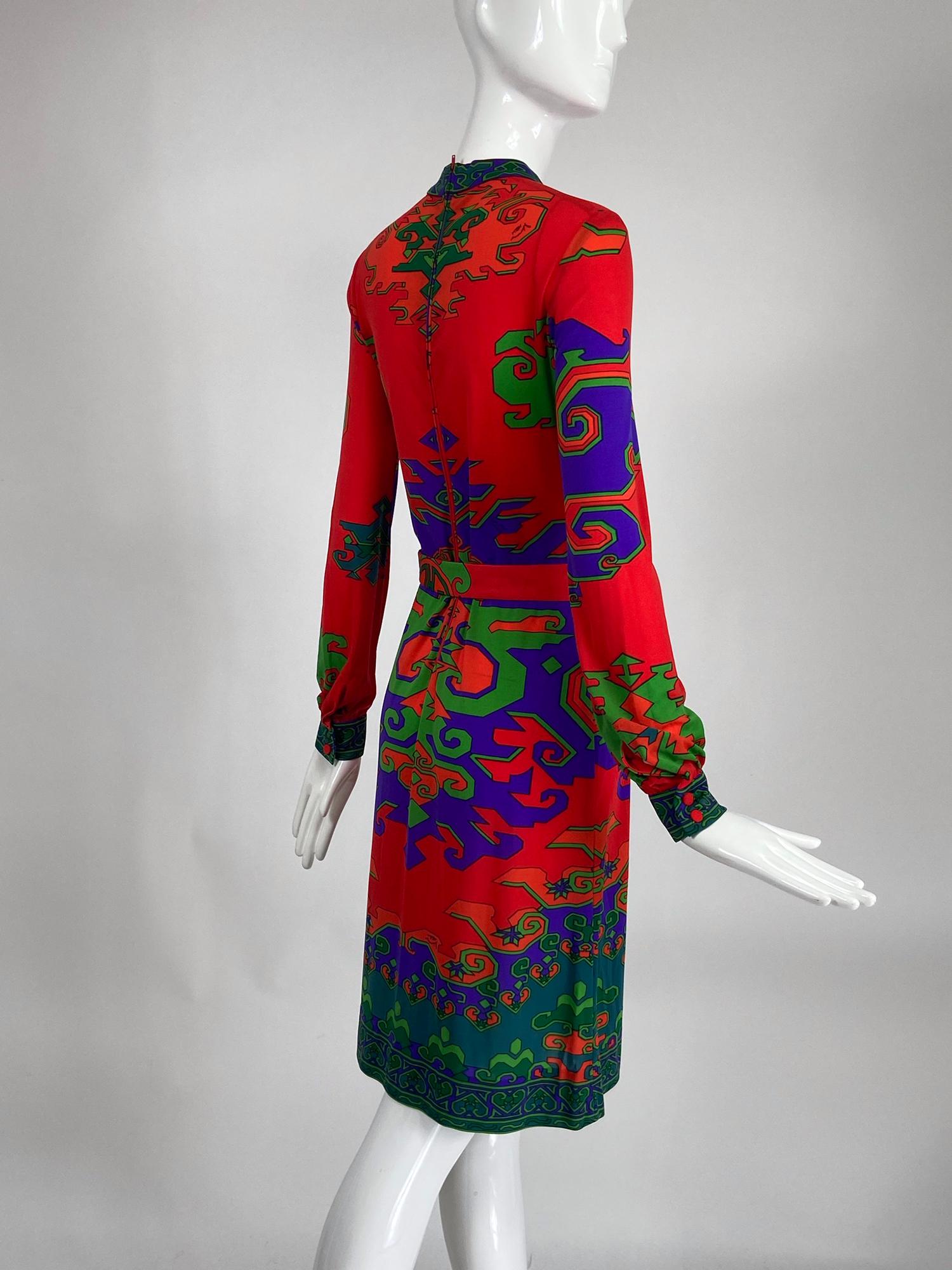 Leonard Fashion Paris Silk Jersey Geometric Design Dress 1970s In Good Condition In West Palm Beach, FL