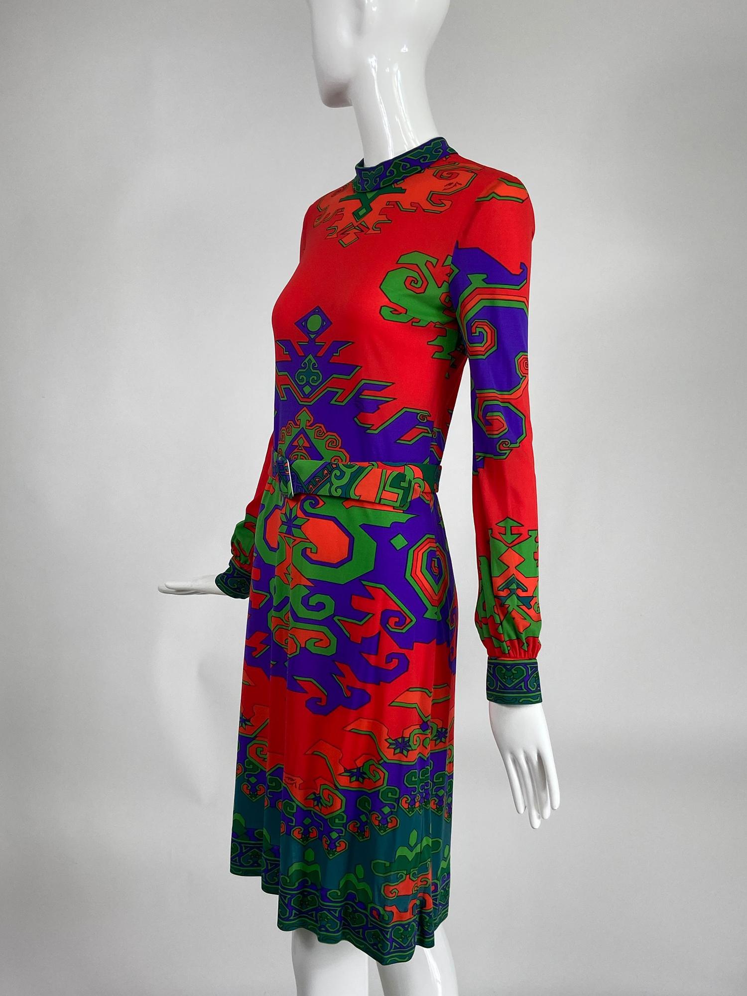 Leonard Fashion Paris Silk Jersey Geometric Design Dress 1970s 1