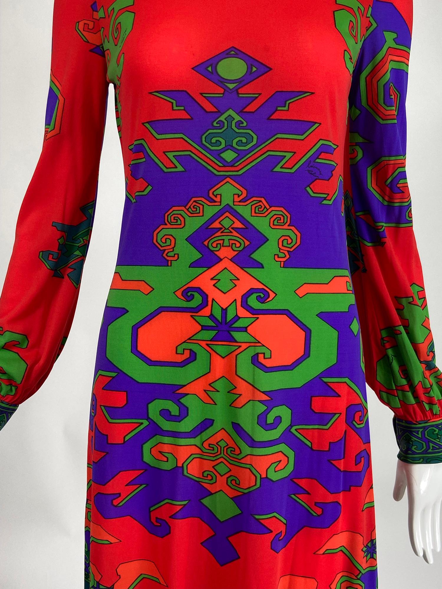 Leonard Fashion Paris Silk Jersey Geometric Design Dress 1970s 3