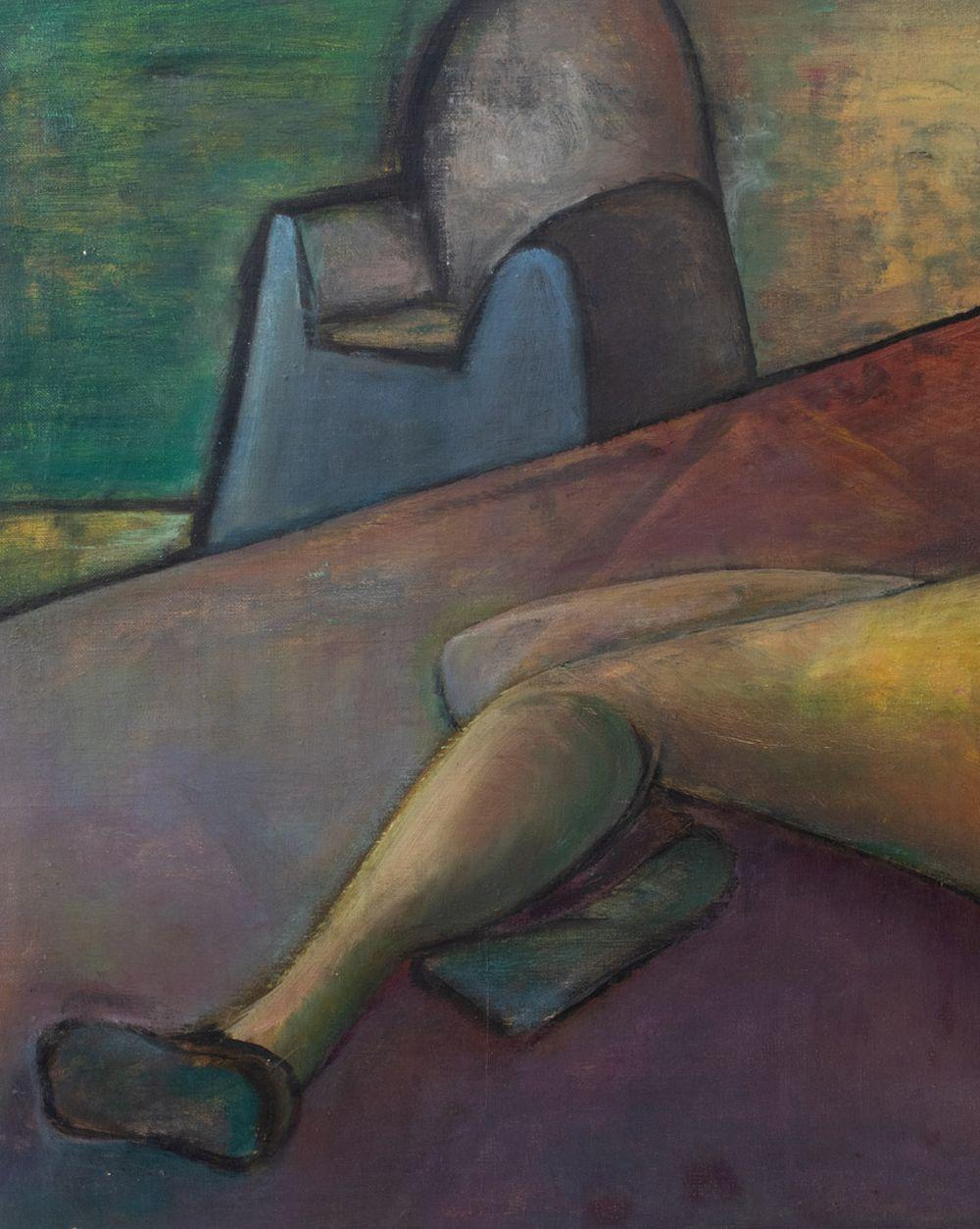 Nu féminin couché - Cubisme Painting par Leonard Feldman
