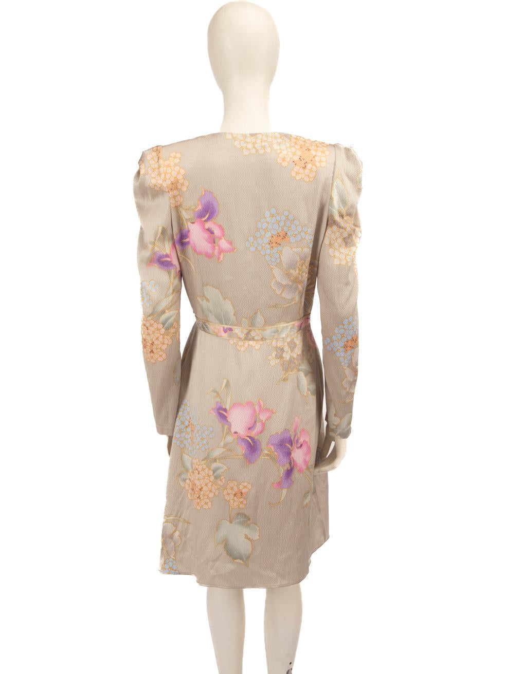 Leonard Vestido de seda floral largo hasta la rodilla Talla XL Beige en venta