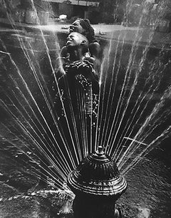 Fire Hydrant, Harlem, NYC, Black and White Photo 1960s African American Children