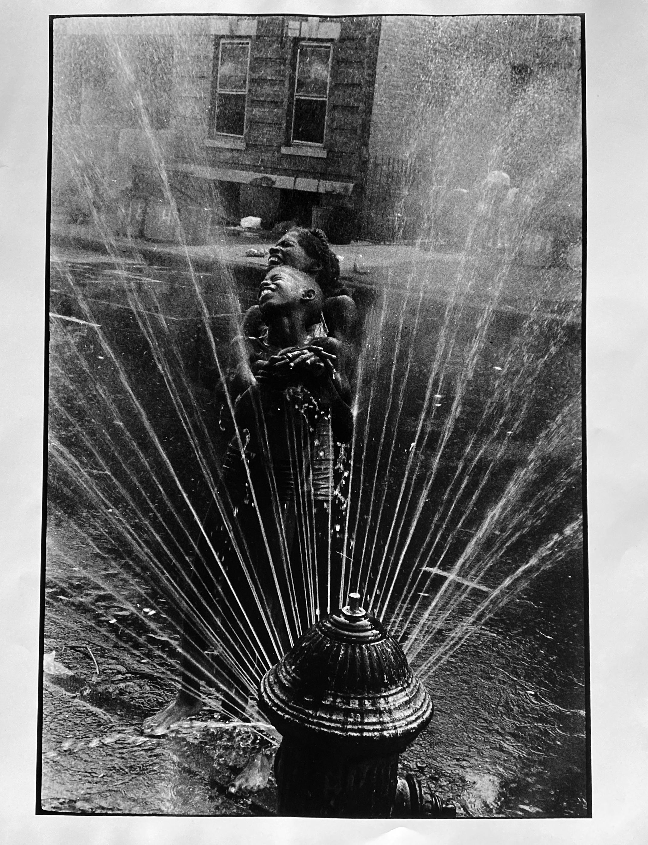 Leonard Freed Portrait Photograph - Fire Hydrant, Harlem, NYC, Black and White Photo 1960s African American Children