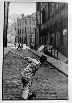 Stick Ball, Little Italy, New York City, Black and White Baseball Photograph
