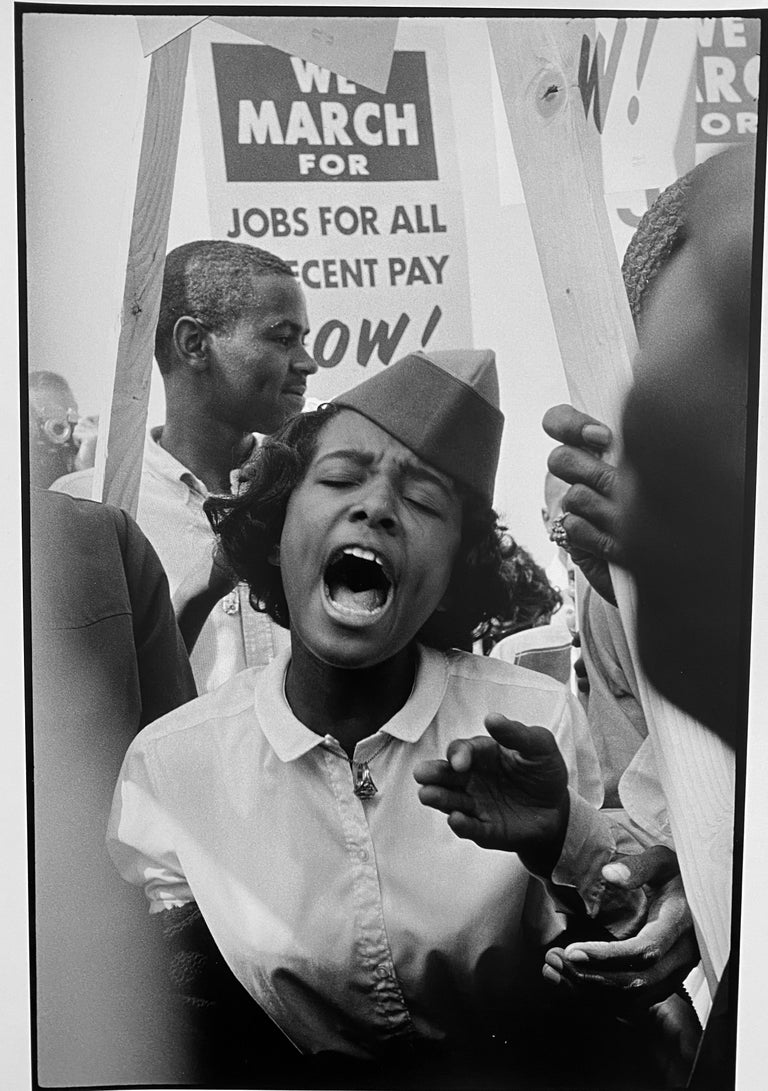 Woman at Protest, March on Washington, African-American Civil Rights Photography - Gray Portrait Photograph by Leonard Freed