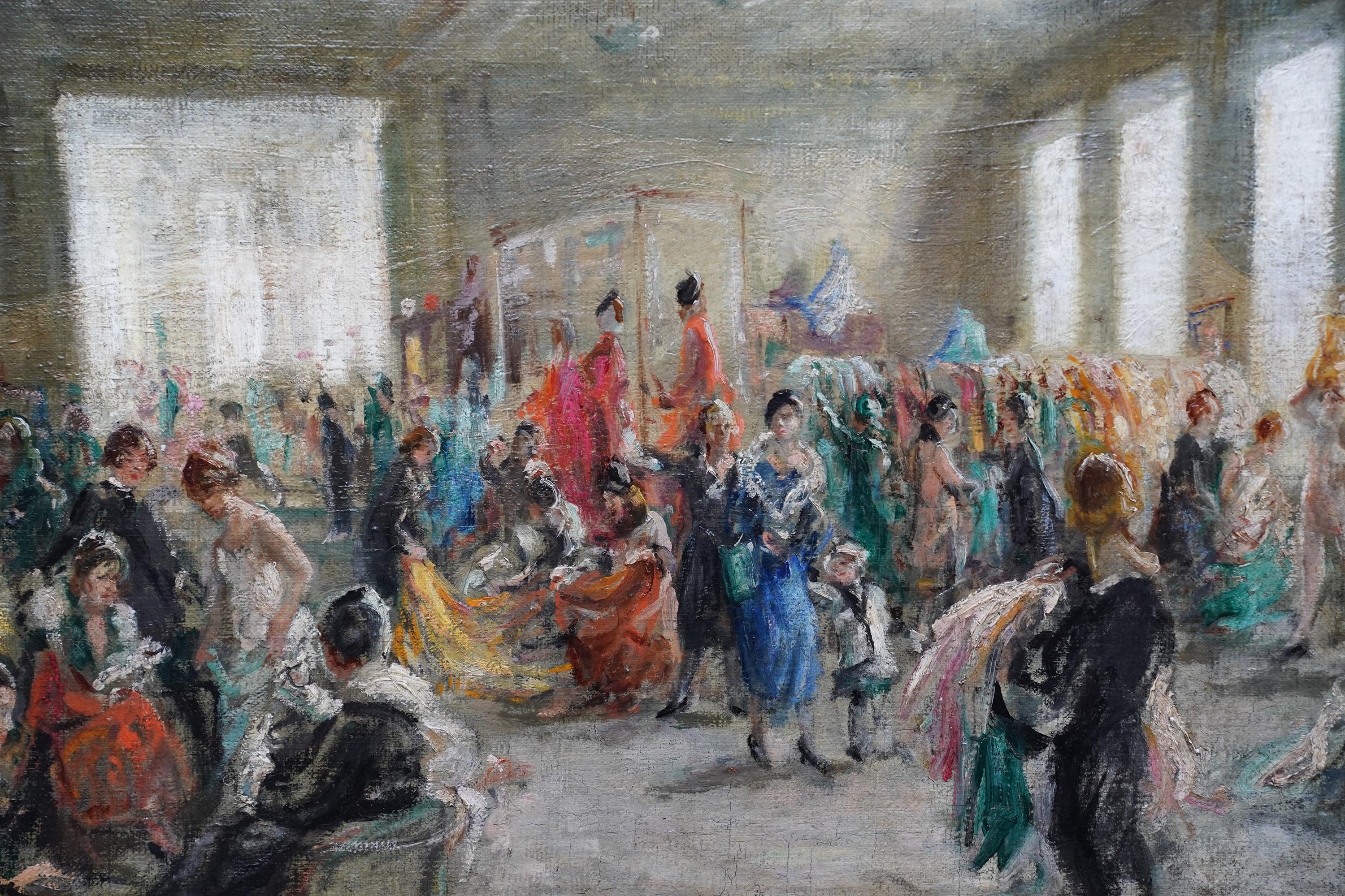 Harrods's Dress Department Interior - Ölgemälde im Stil des britischen Impressionismus im Angebot 6