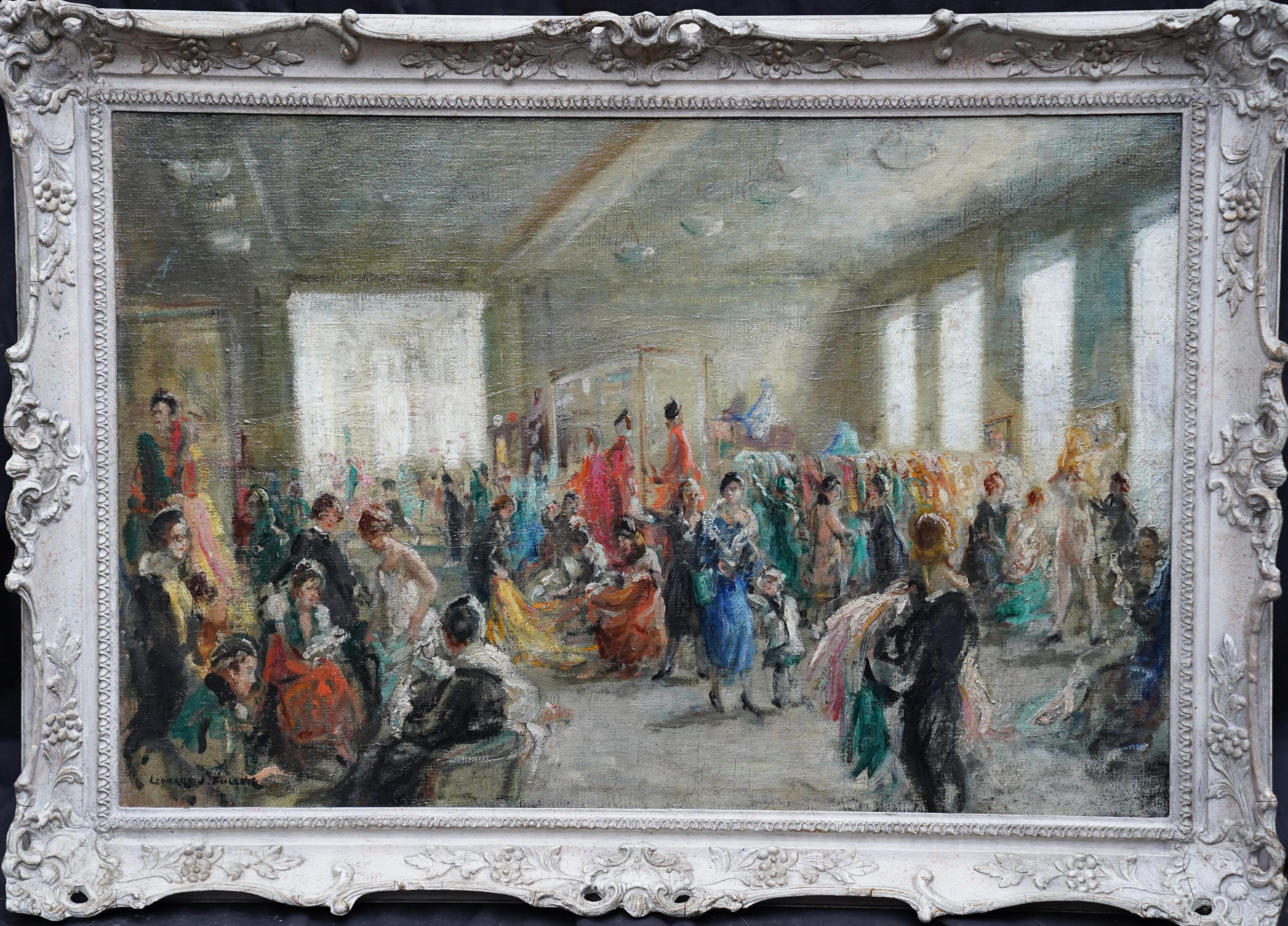 Leonard Fuller Interior Painting – Harrods's Dress Department Interior - Ölgemälde im Stil des britischen Impressionismus